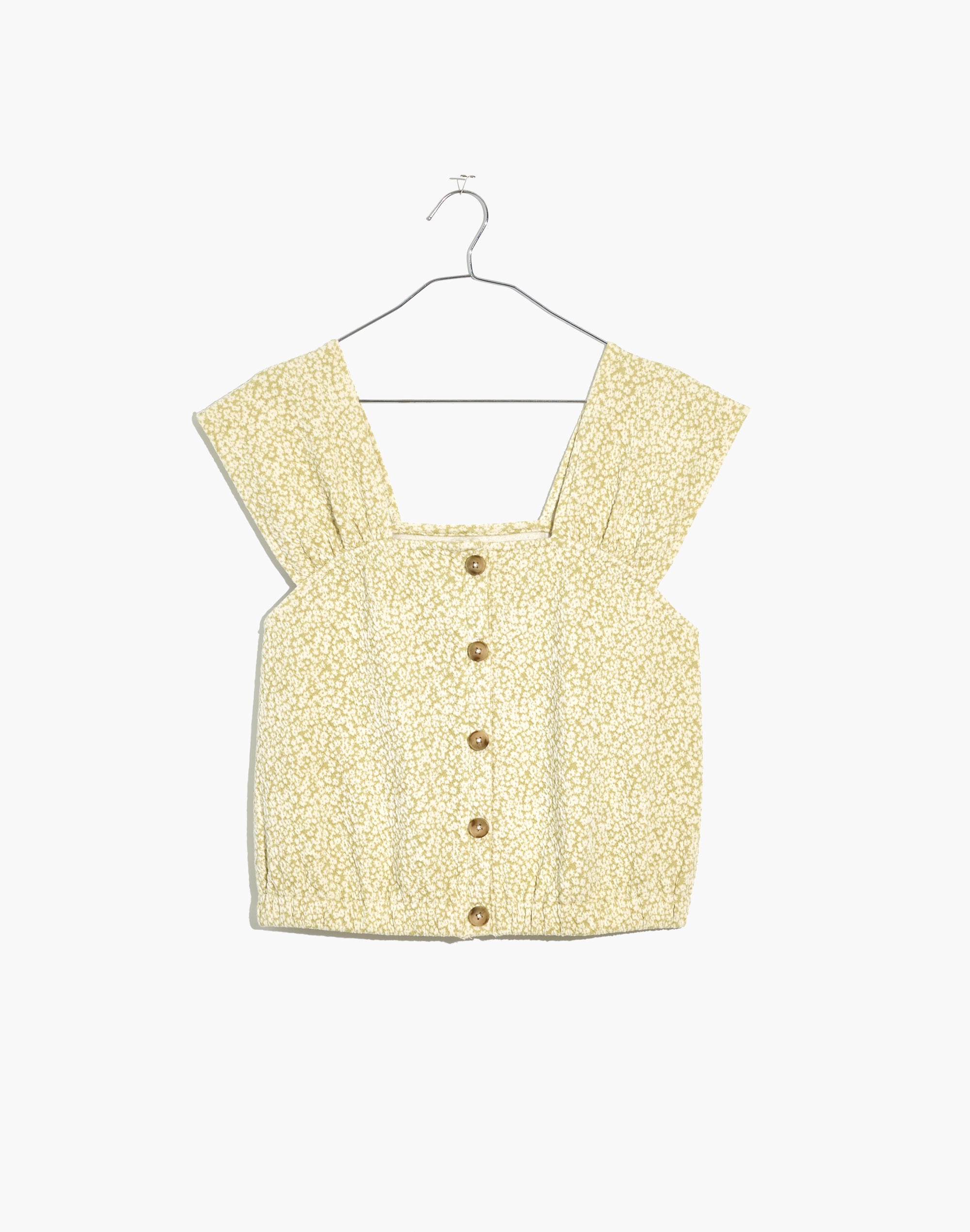 Floral Jacquard Button-Front Top