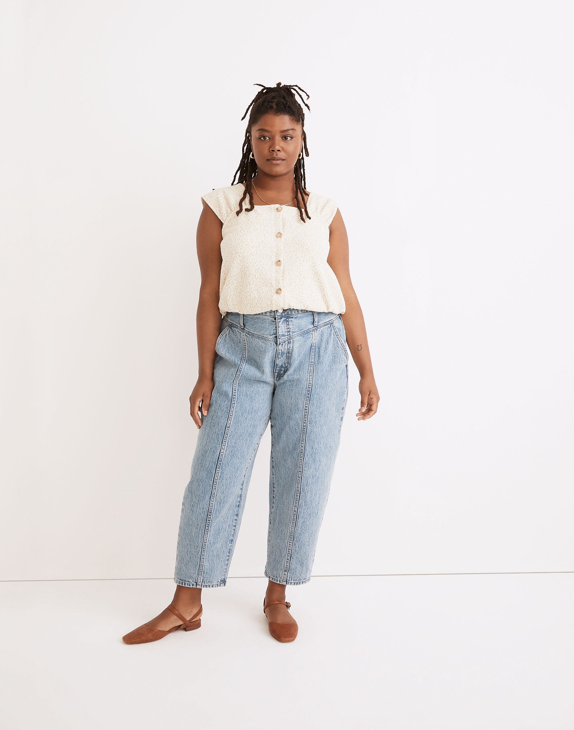 Floral Jacquard Button-Front Top