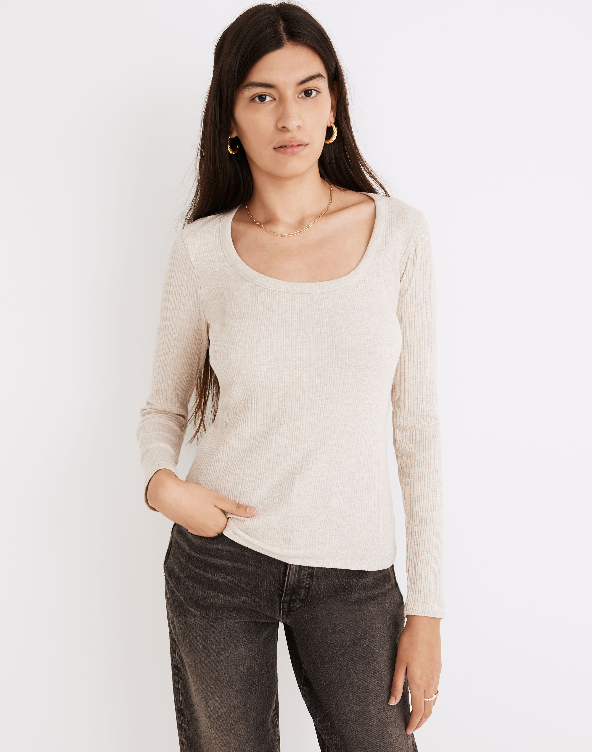 Pointelle Square-Scoop Tee