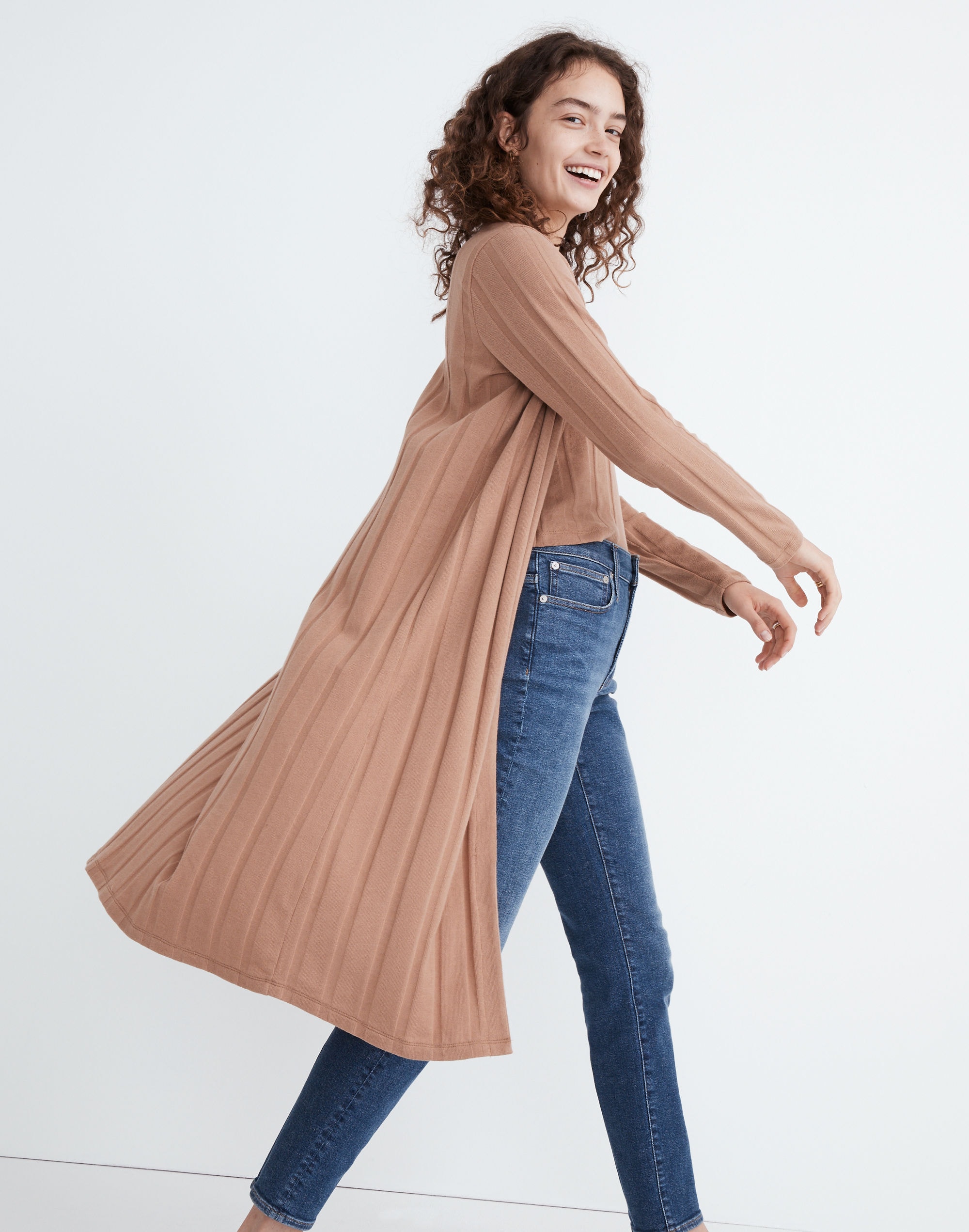 Ribbed Sweater-Knit Maxi Cardigan