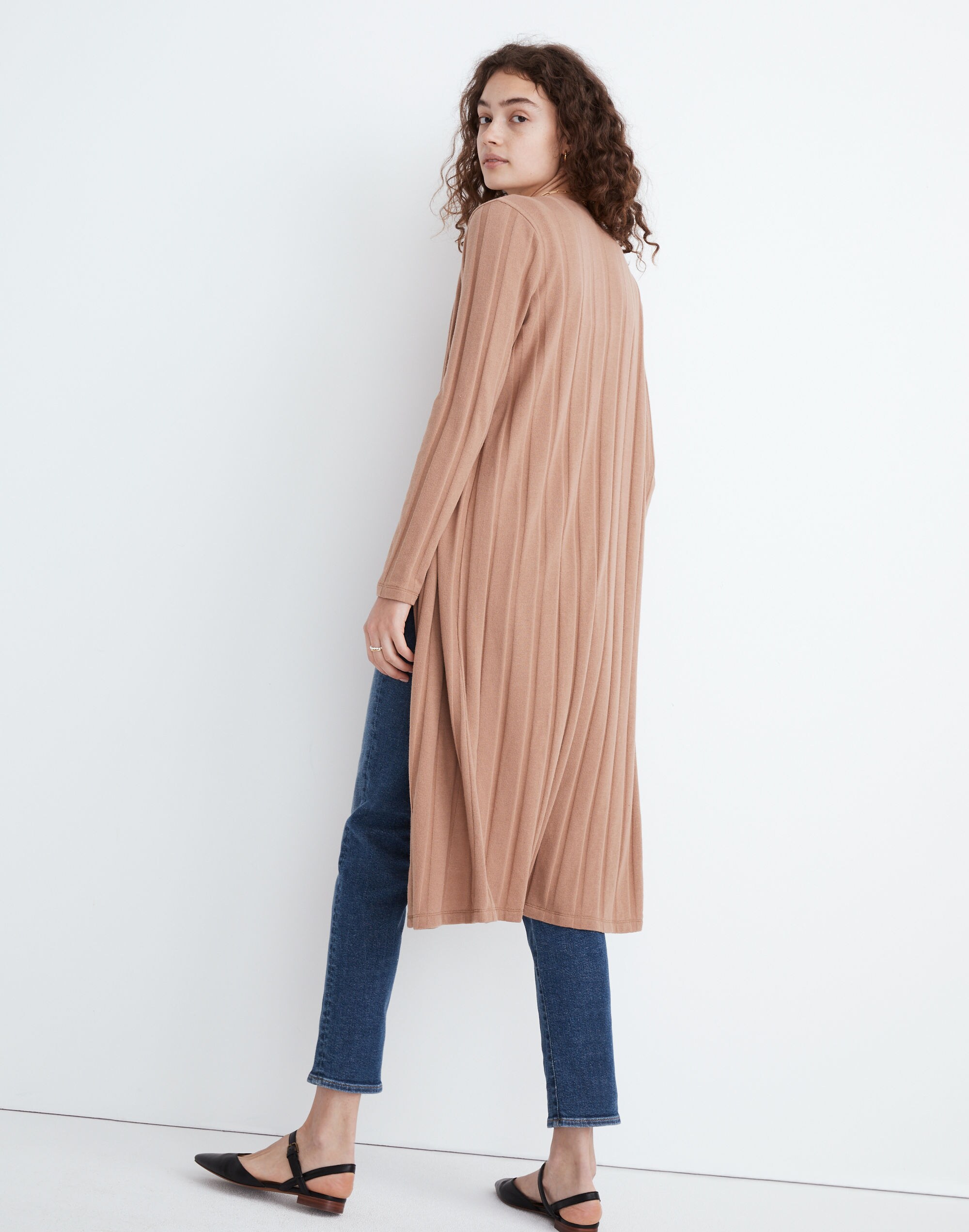 Ribbed Sweater-Knit Maxi Cardigan
