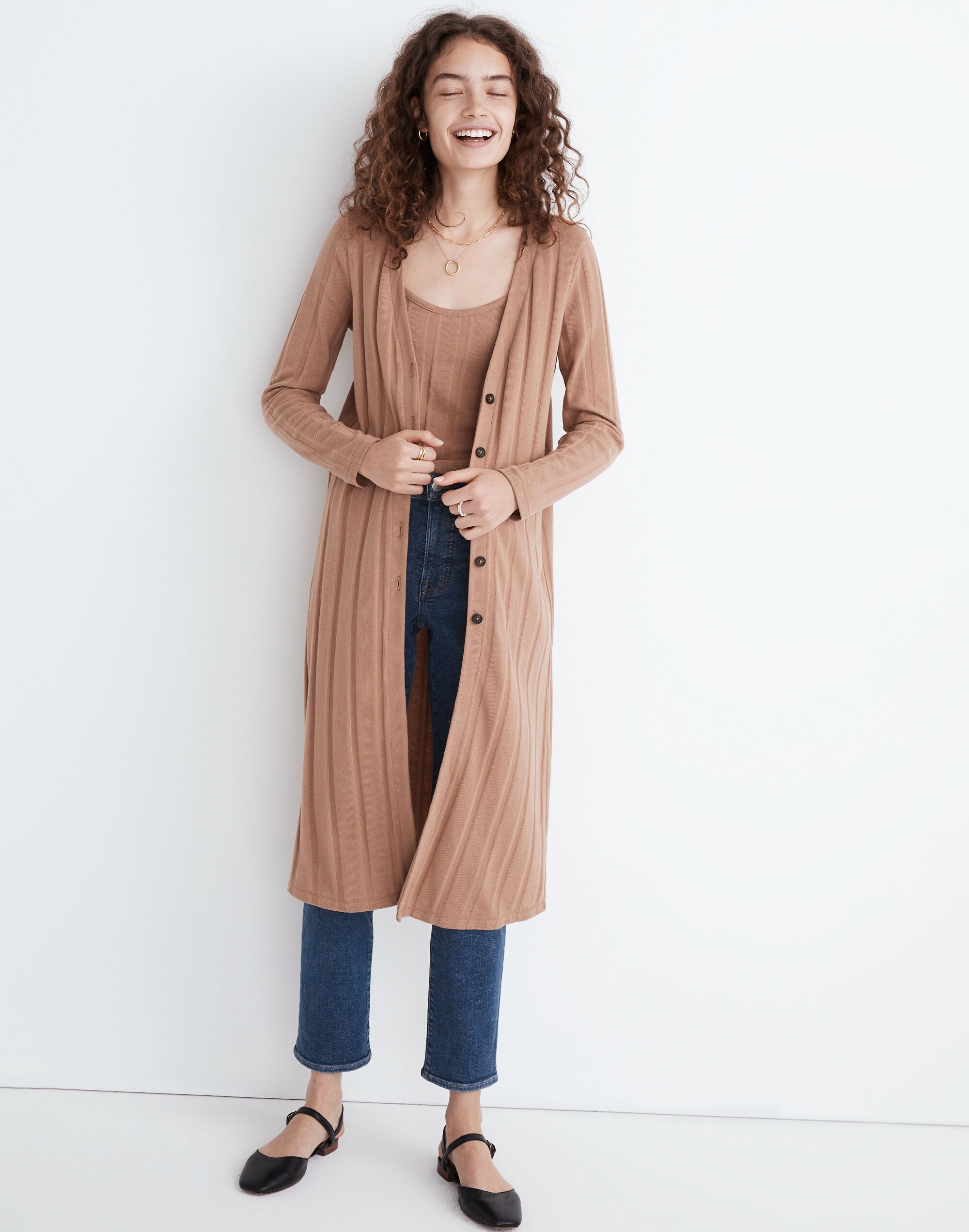 Ribbed Sweater-Knit Maxi Cardigan