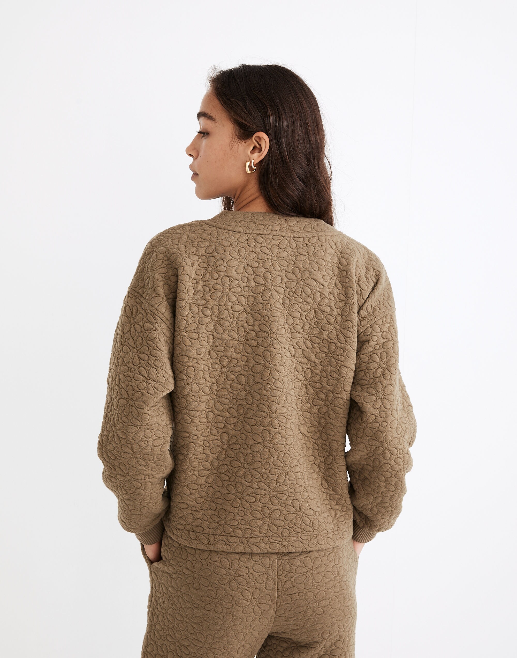 Flower Puff-Jacquard Crop Cardigan