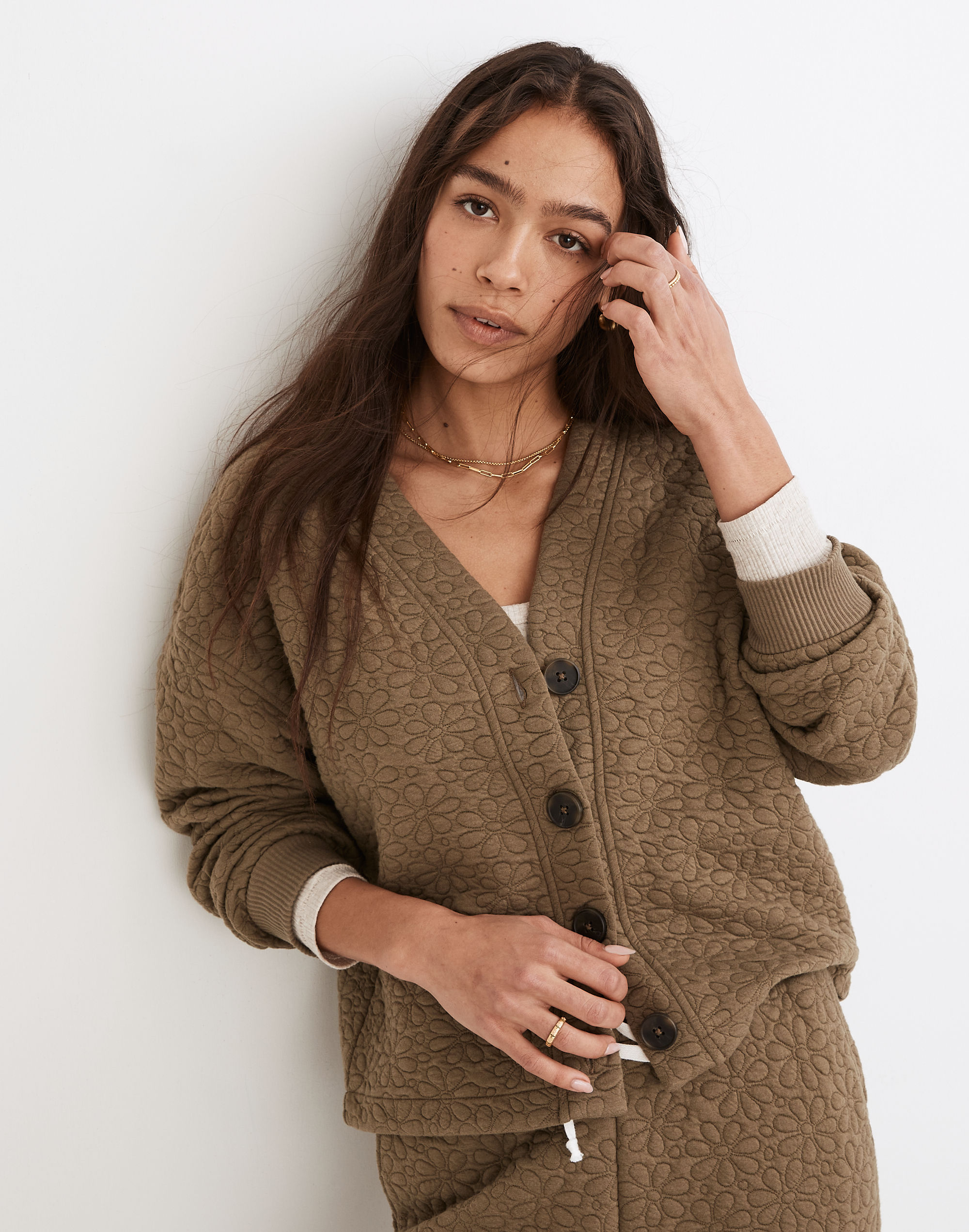 Flower Puff-Jacquard Crop Cardigan