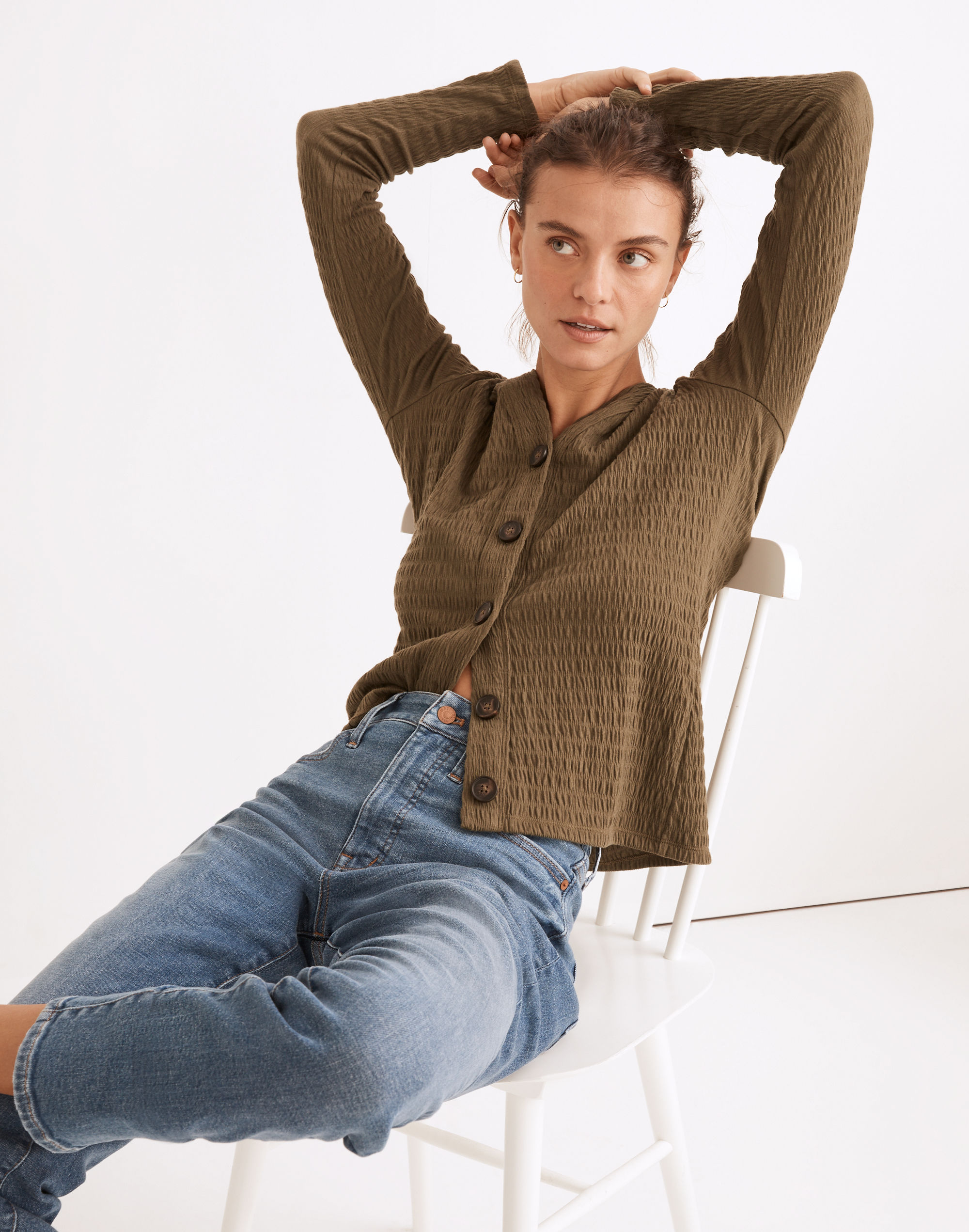 Crinkle-Knit Cardigan Top