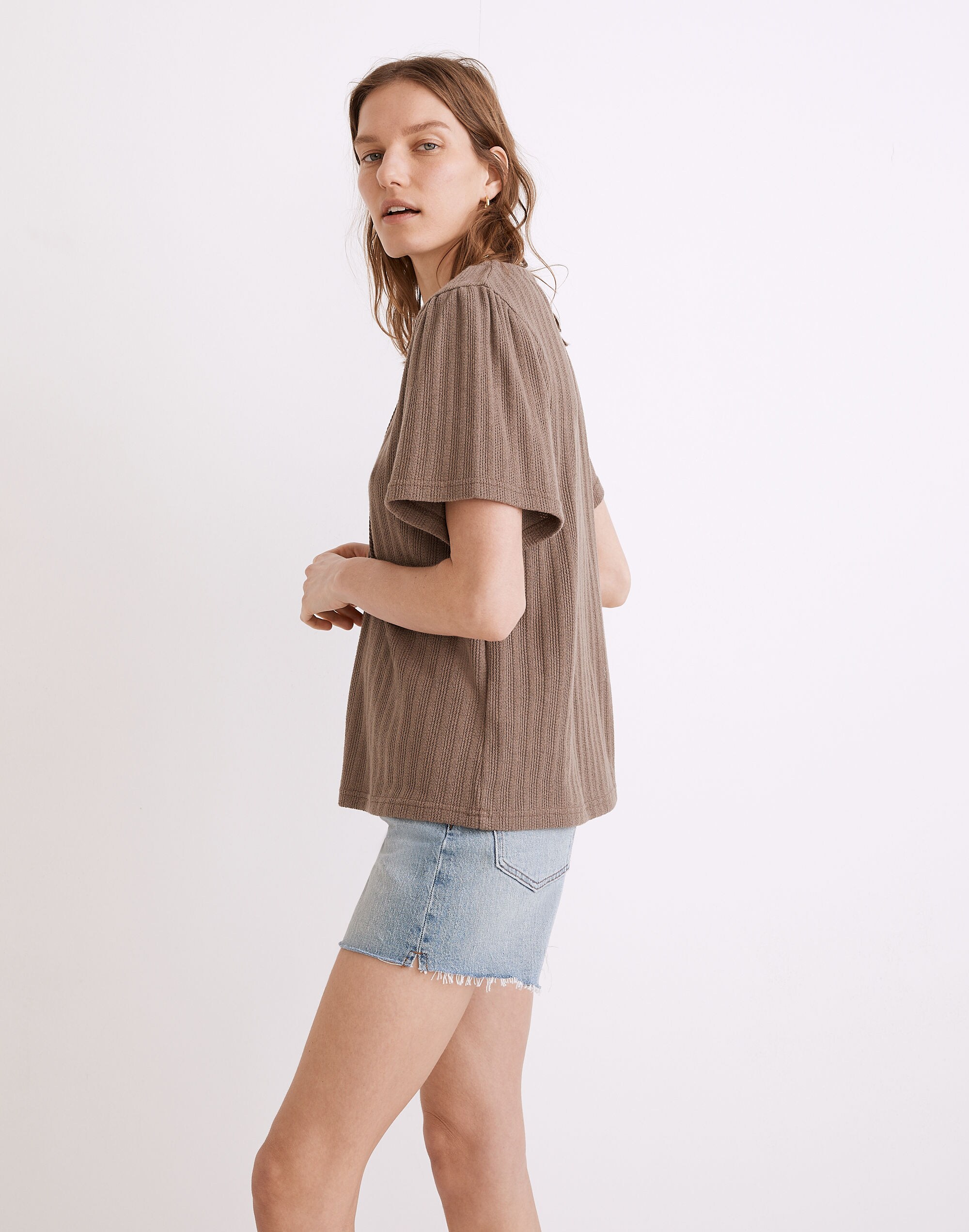 Pointelle Tie-Neck Tunic Top