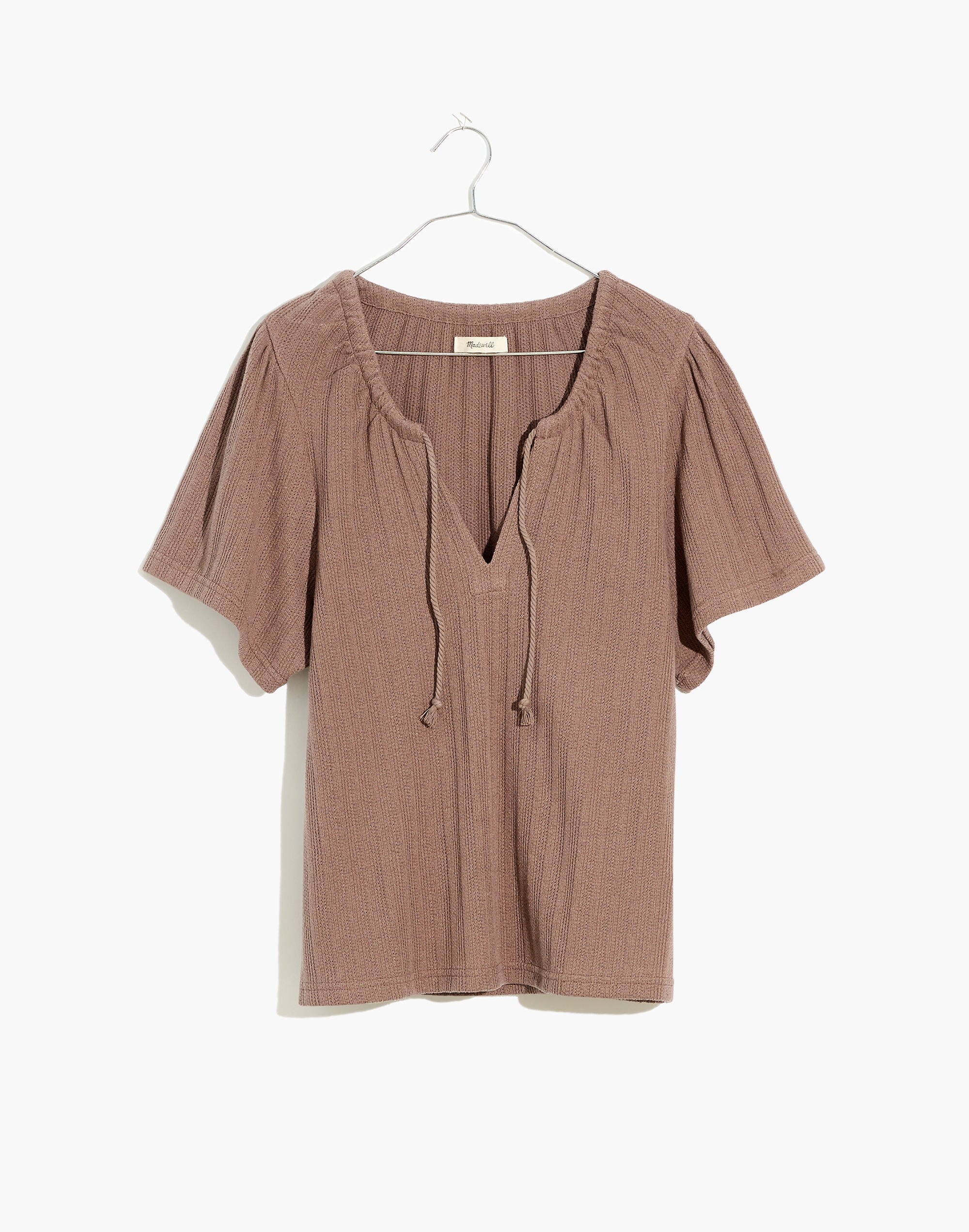 Pointelle Tie-Neck Tunic Top