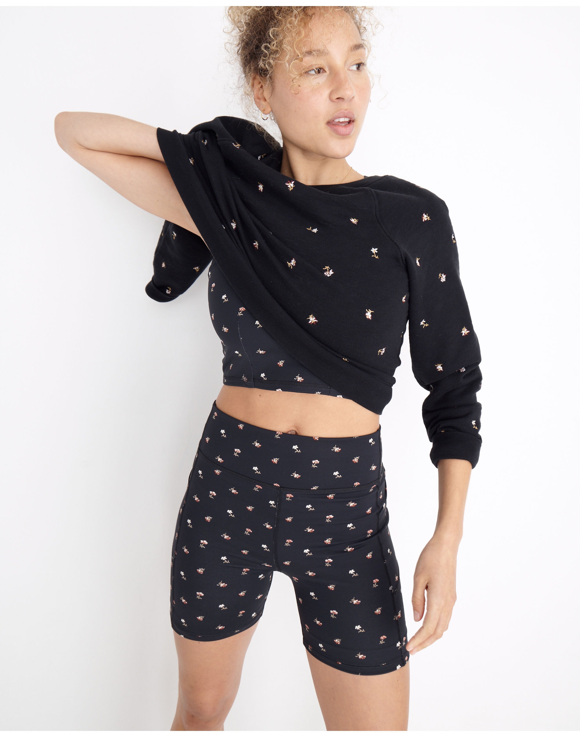 mwl form high-rise 5 pocket biker shorts in spring floral