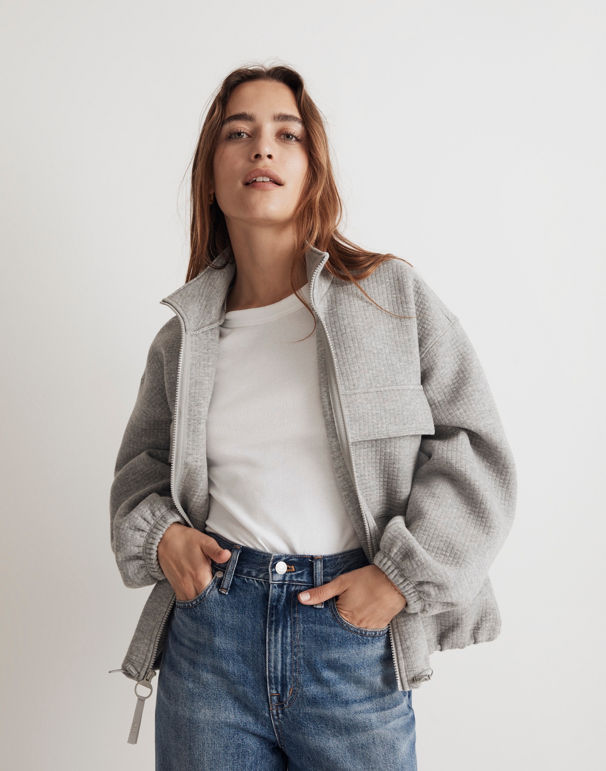 quilted jacquard zip jacket