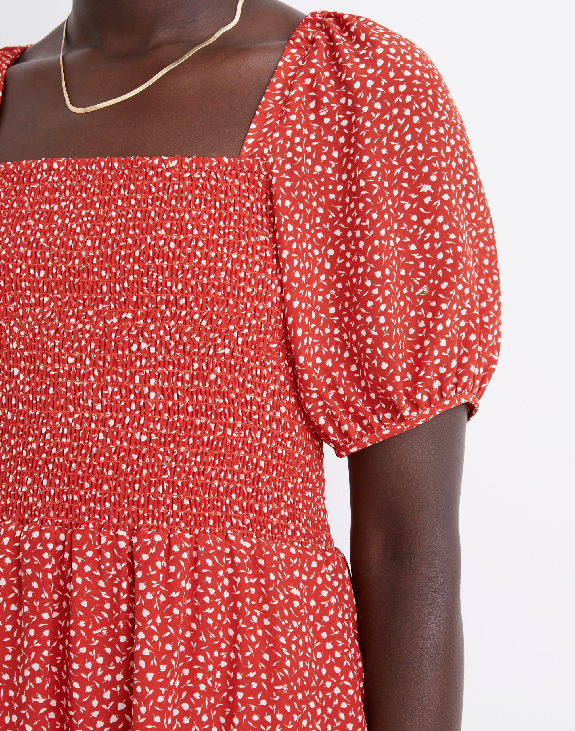 Silk Lucie Puff-Sleeve Smocked Mini Dress in Park Picnic