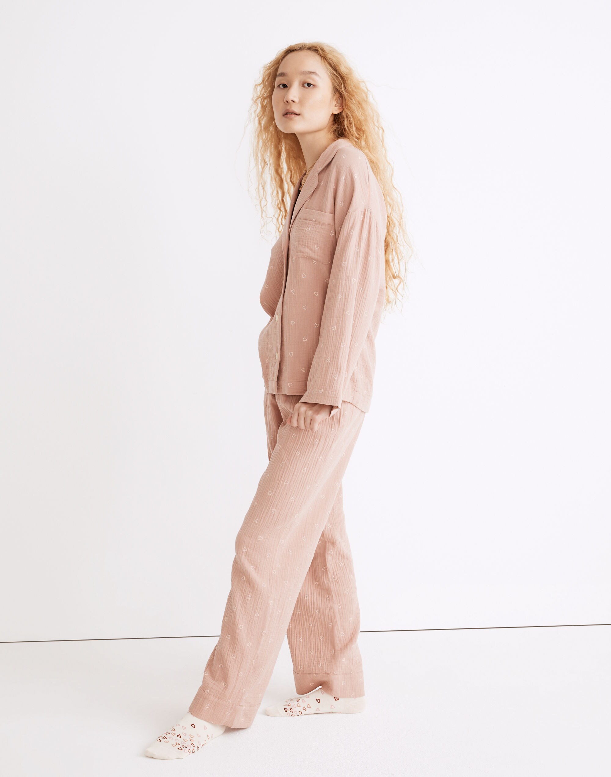 Lightestspun Oversized Long Pajama Set in Open Hearts