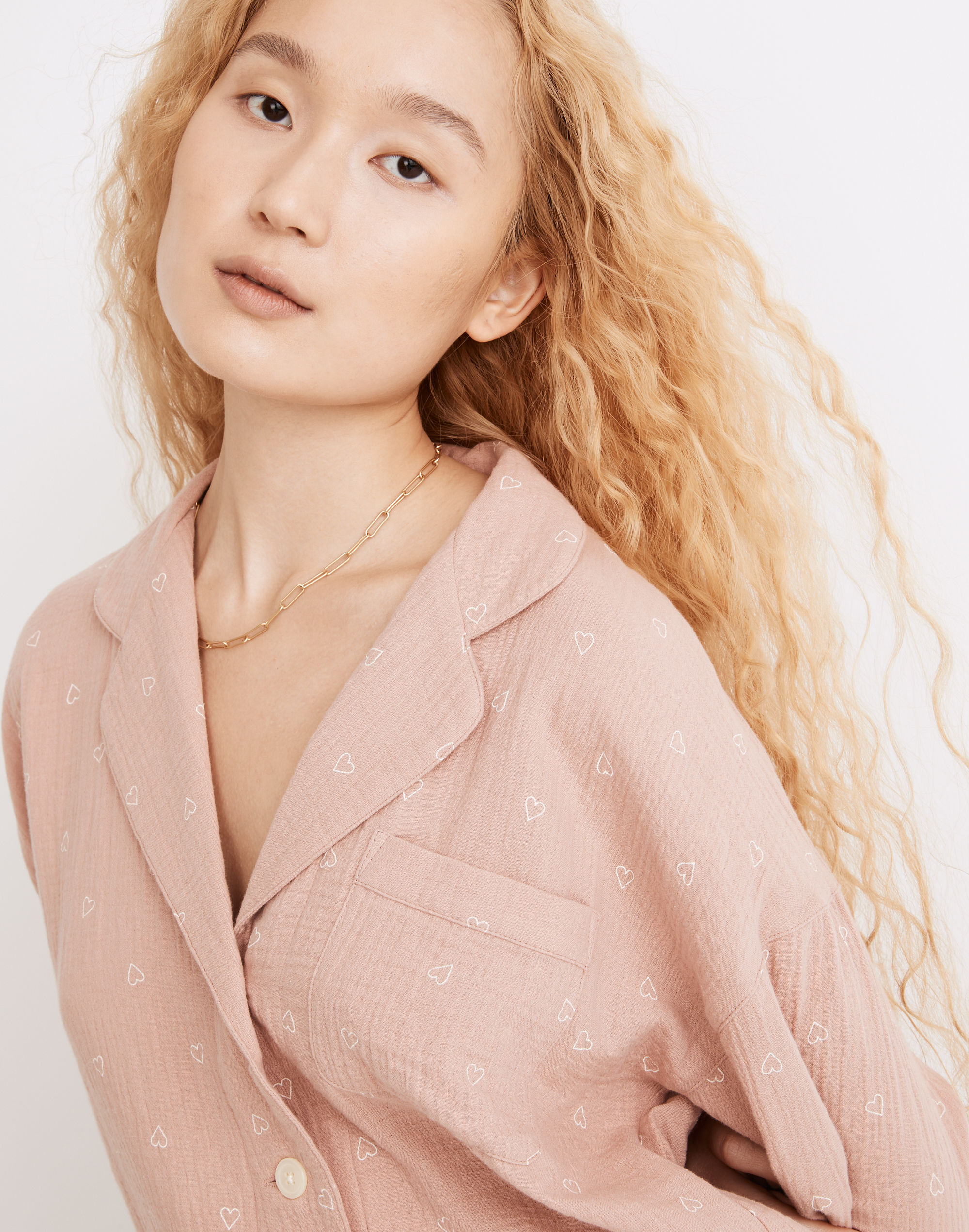 Lightestspun Oversized Long Pajama Set in Open Hearts