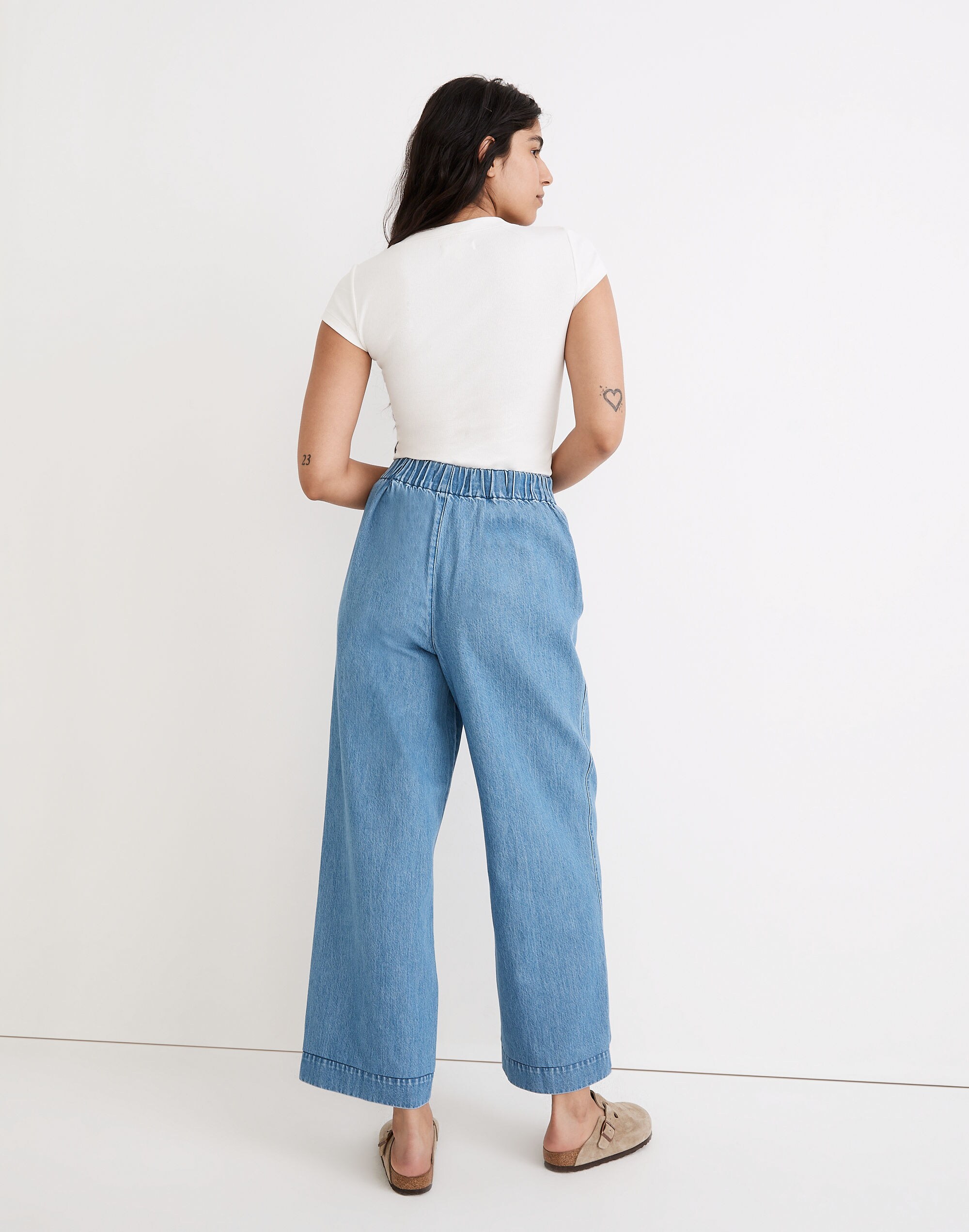 Denim Pull-On High-Rise Wide-Leg Crop Pants in Ashgrove Wash