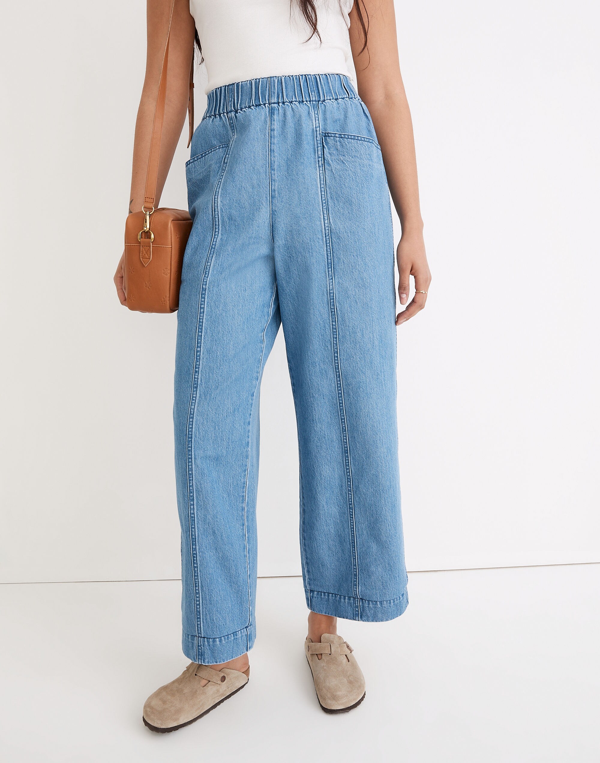 Denim Pull-On High-Rise Wide-Leg Crop Pants in Ashgrove Wash
