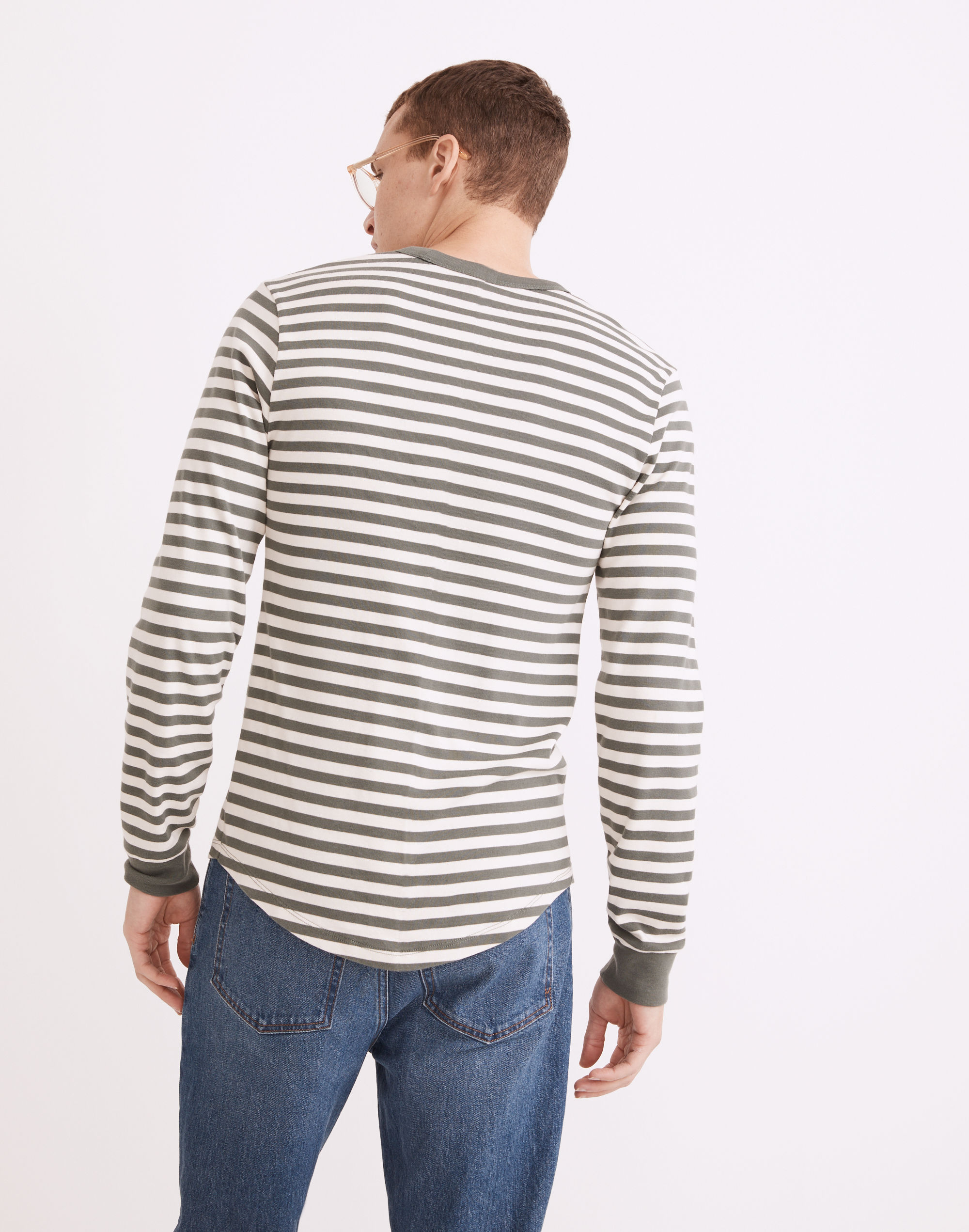 Ribbed Long-Sleeve Relaxed Tee in Stripe