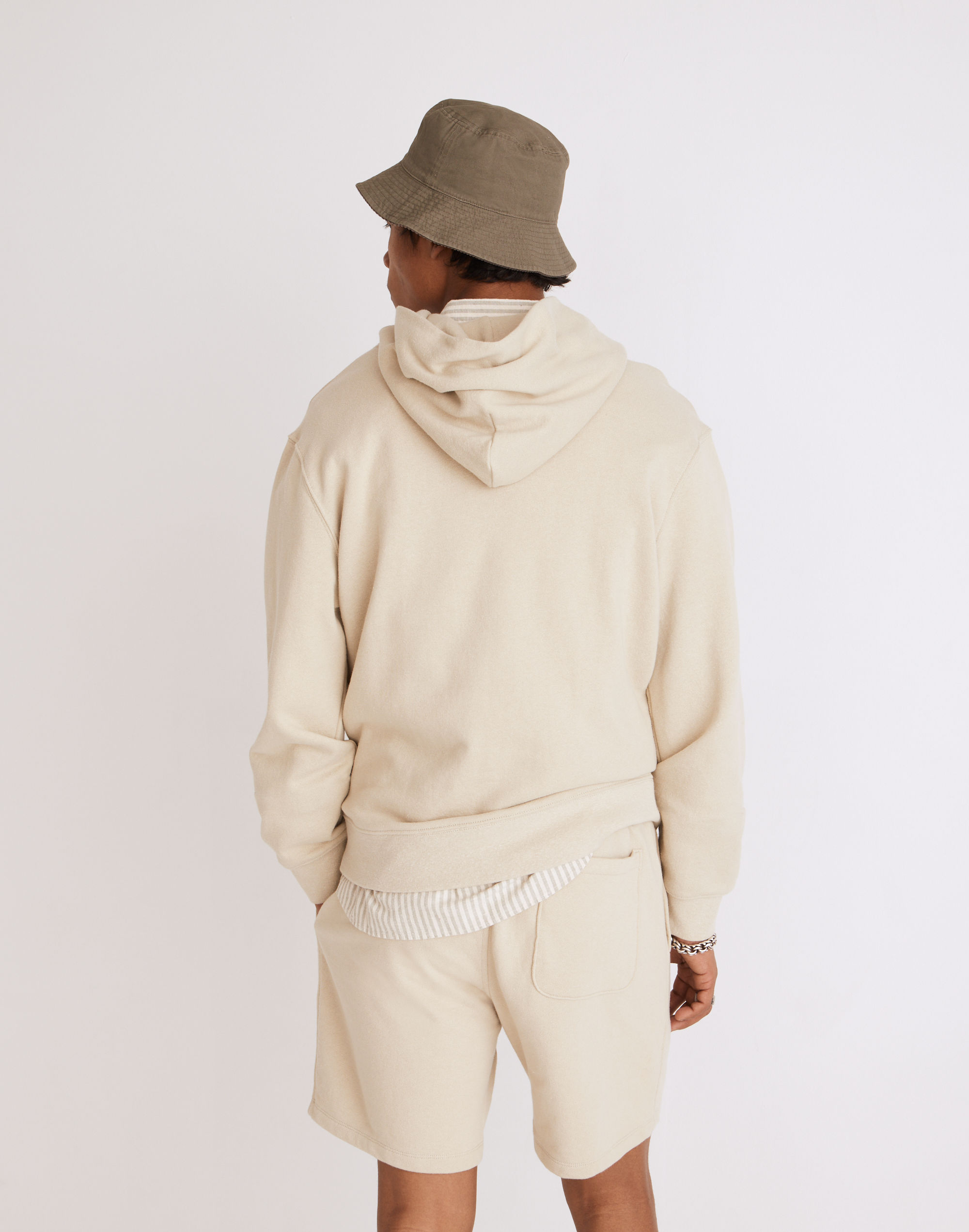 Cotton-Hemp Terry Henley Hoodie Sweatshirt