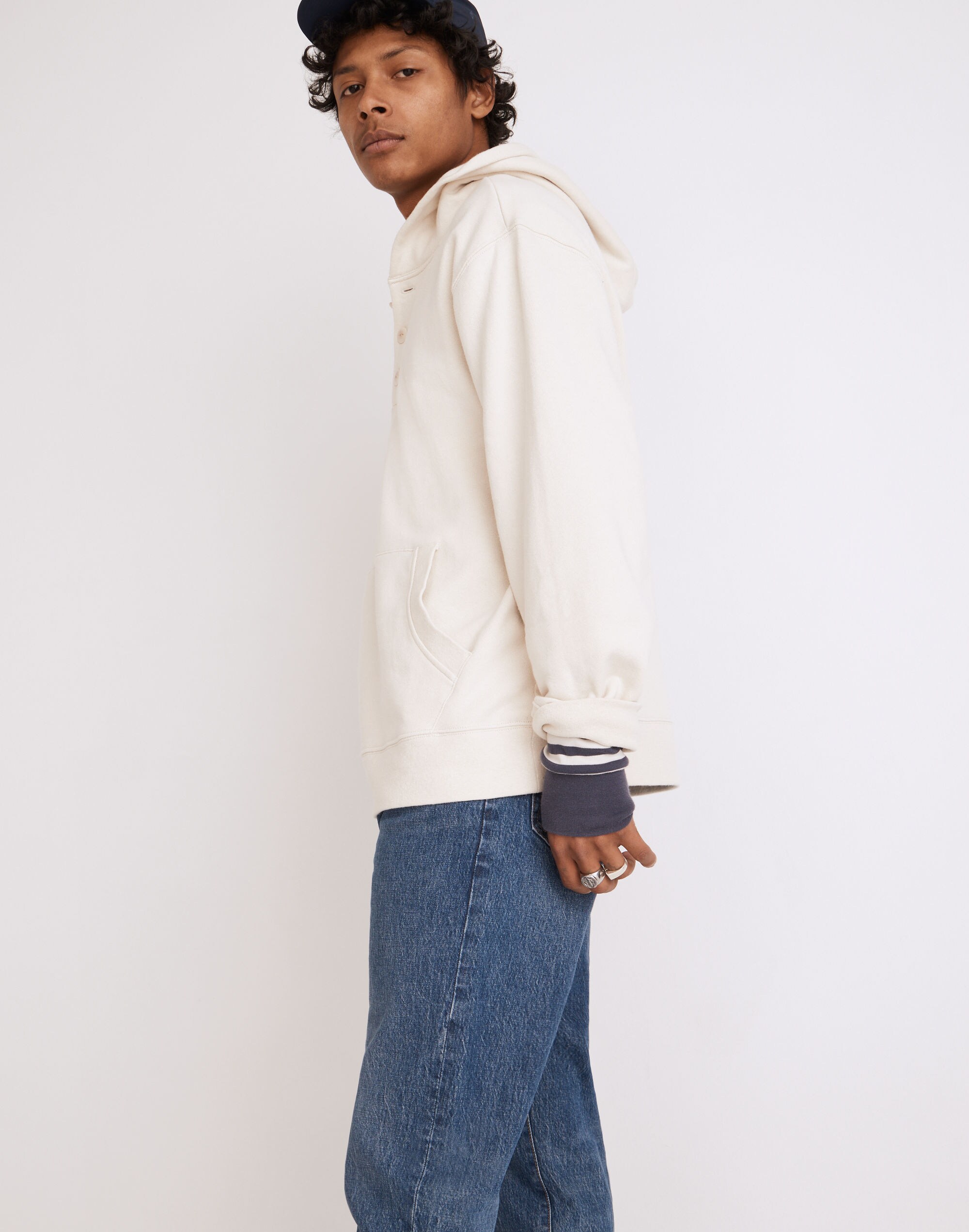 Cotton-Hemp Terry Henley Hoodie Sweatshirt