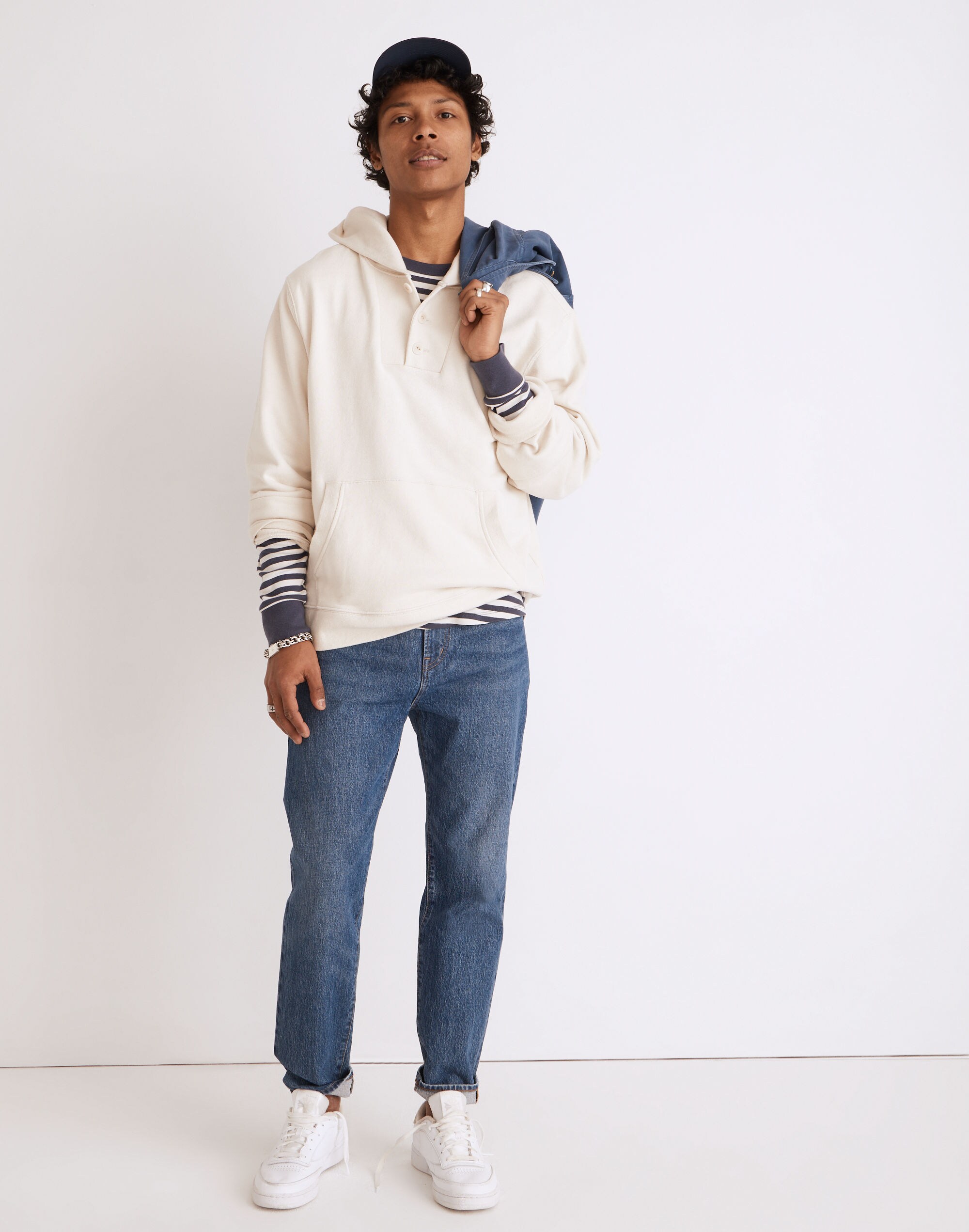 Cotton-Hemp Terry Henley Hoodie Sweatshirt