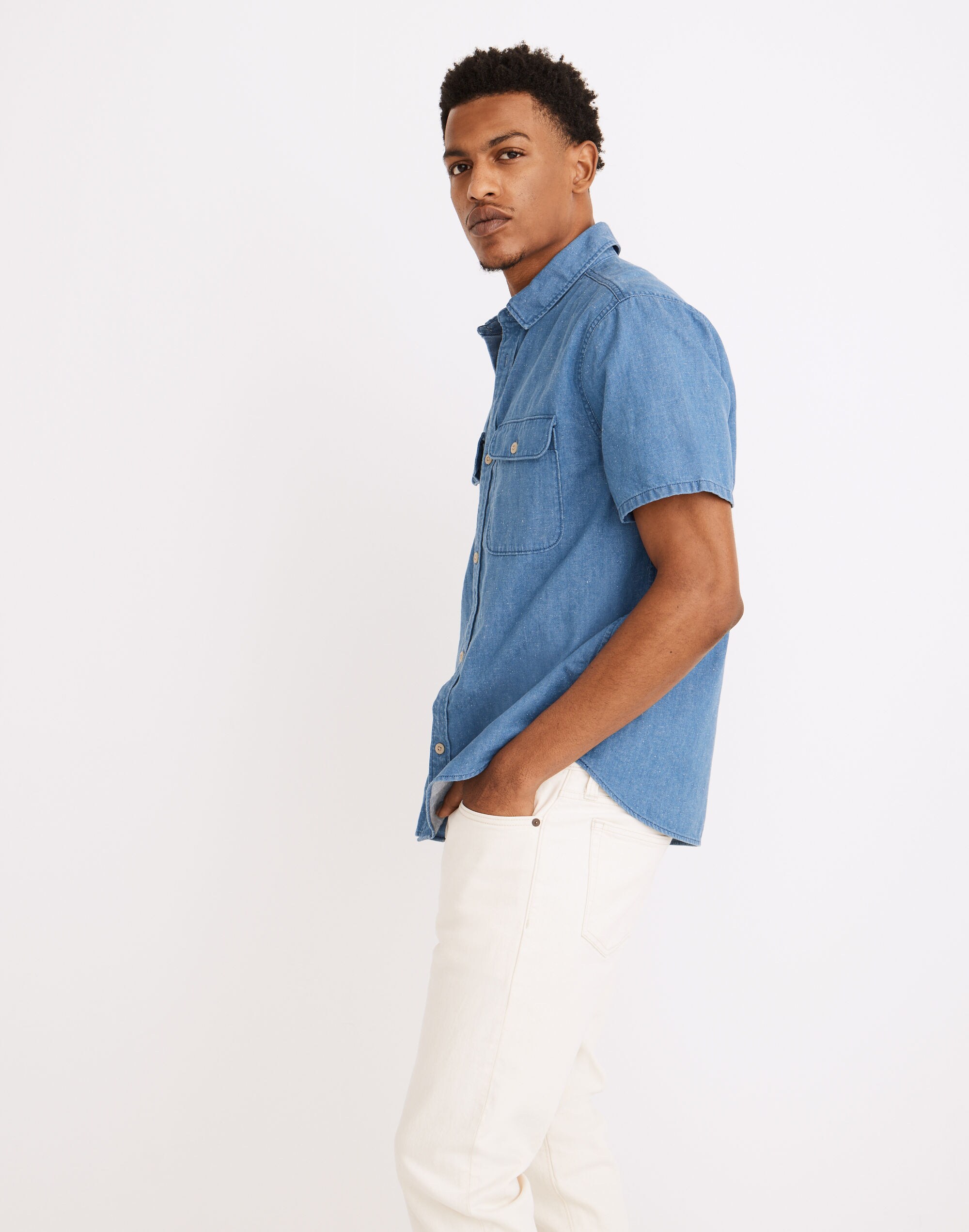 Denim Easy Short-Sleeve Shirt