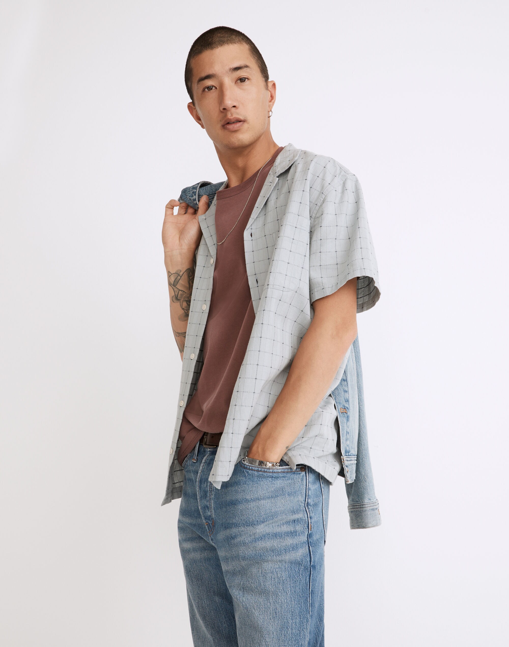 Easy Short-Sleeve Camp Shirt in Stitch Dobby