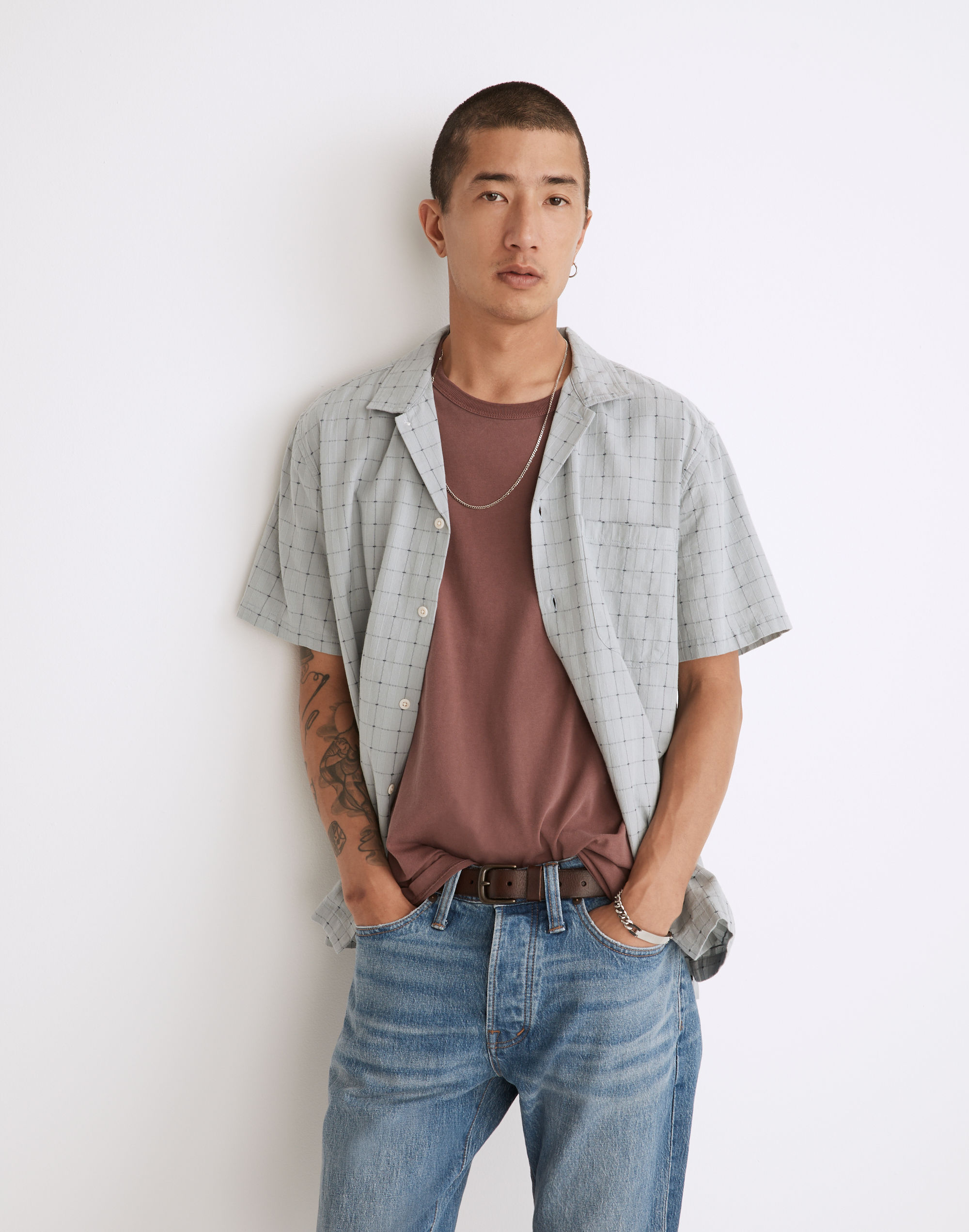 Easy Short-Sleeve Camp Shirt in Stitch Dobby