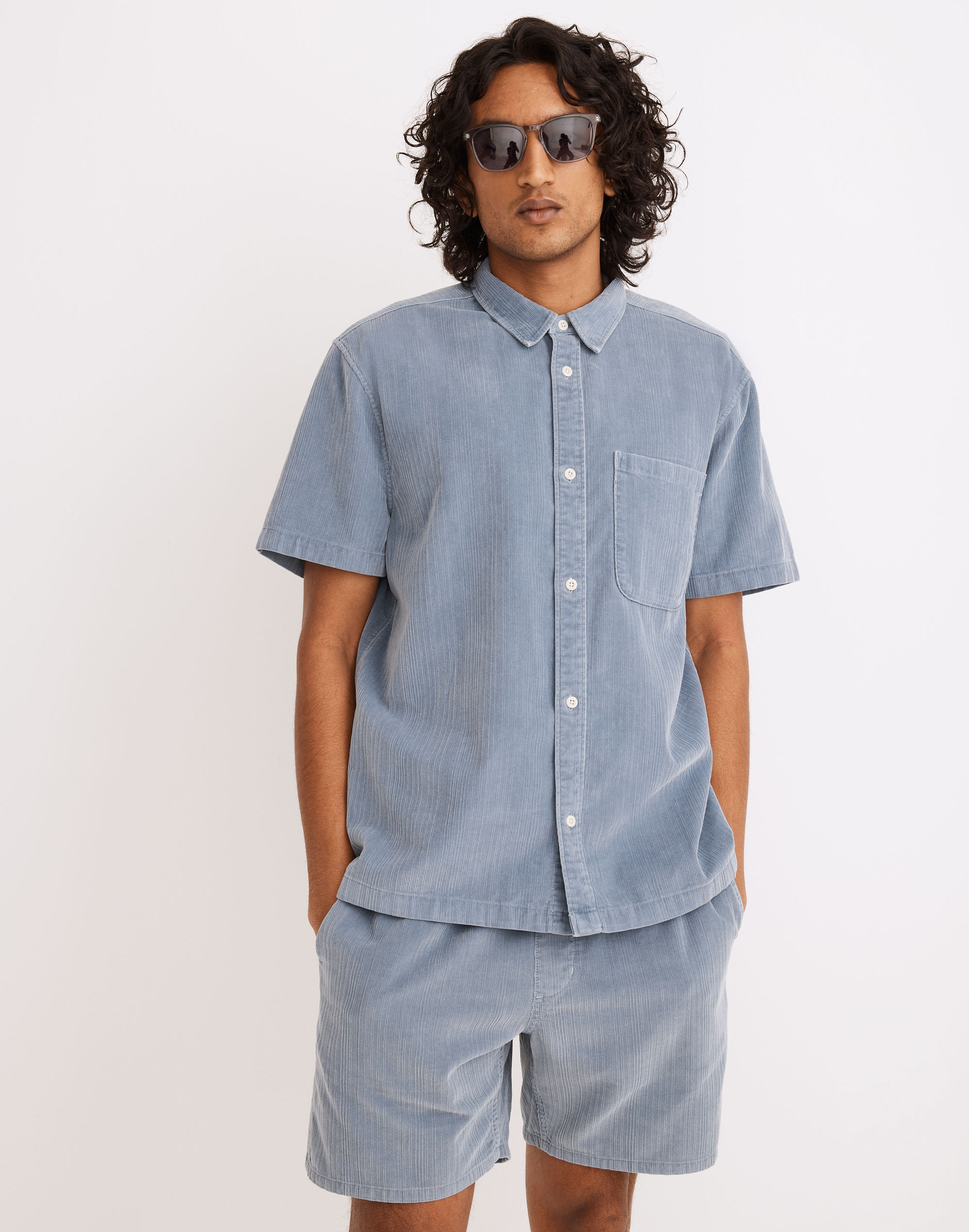 Variegated Corduroy Easy Short-Sleeve Shirt