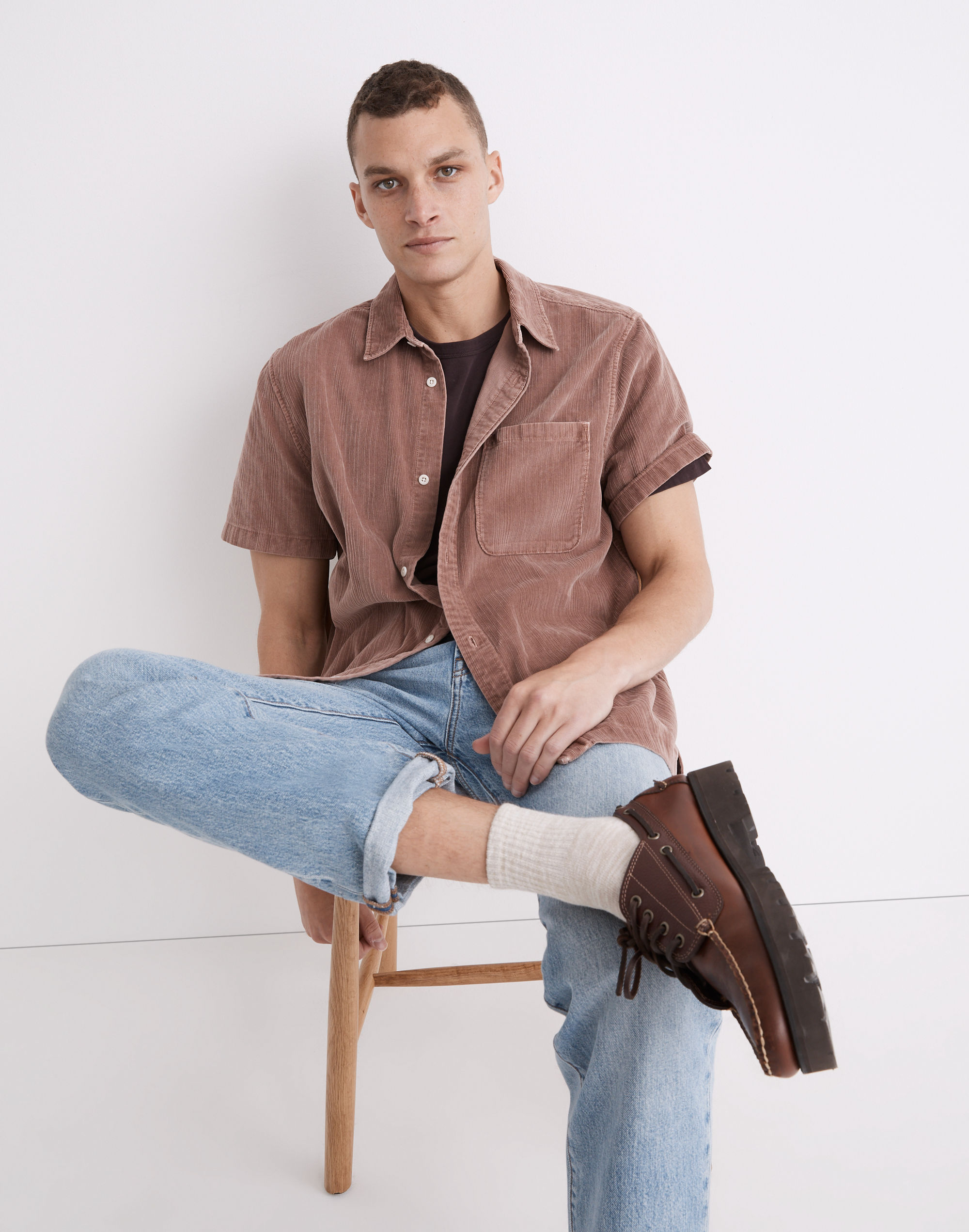 Variegated Corduroy Easy Short-Sleeve Shirt
