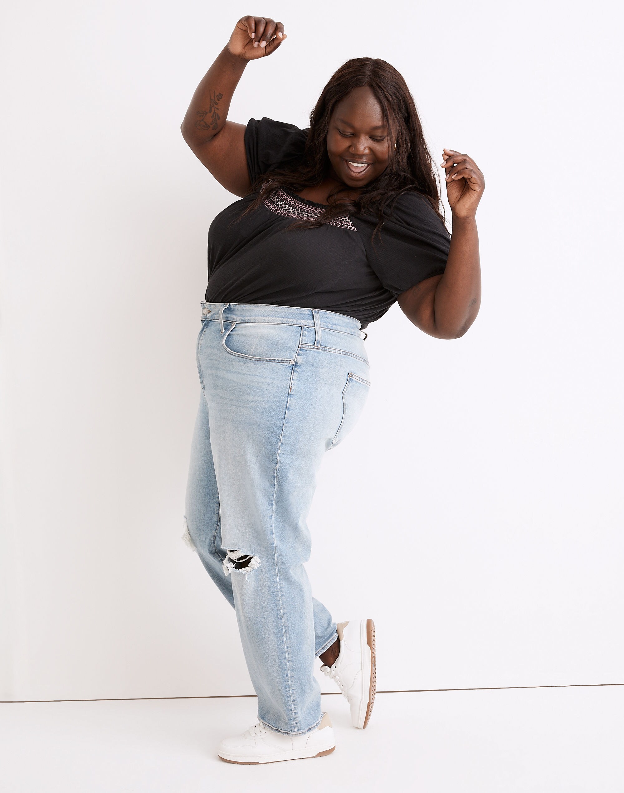 The Plus Curvy Perfect Vintage Jean in Danby Wash: Ripped Edition
