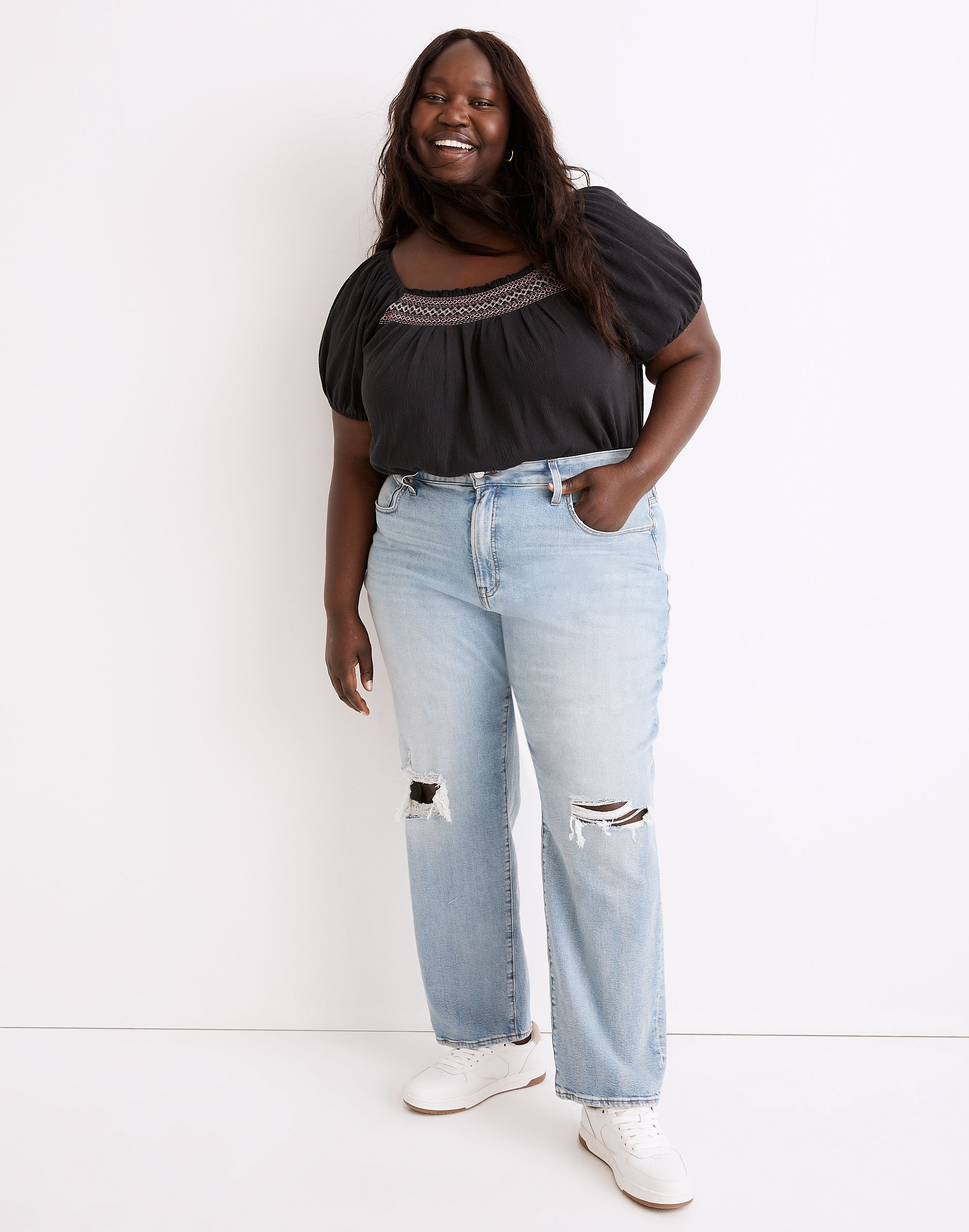 The Plus Curvy Perfect Vintage Jean in Danby Wash: Ripped Edition