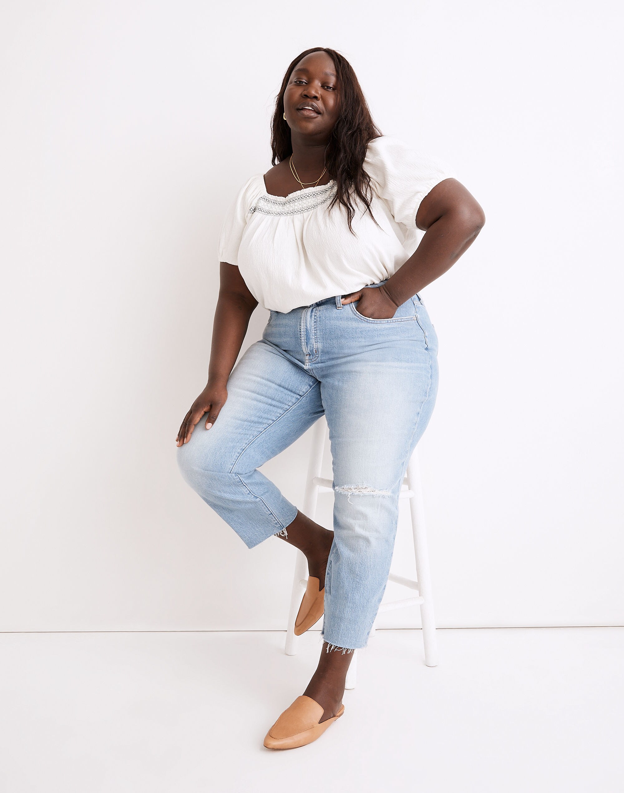 The Plus Curvy Perfect Vintage Jean in Coney Wash: Destroyed Edition