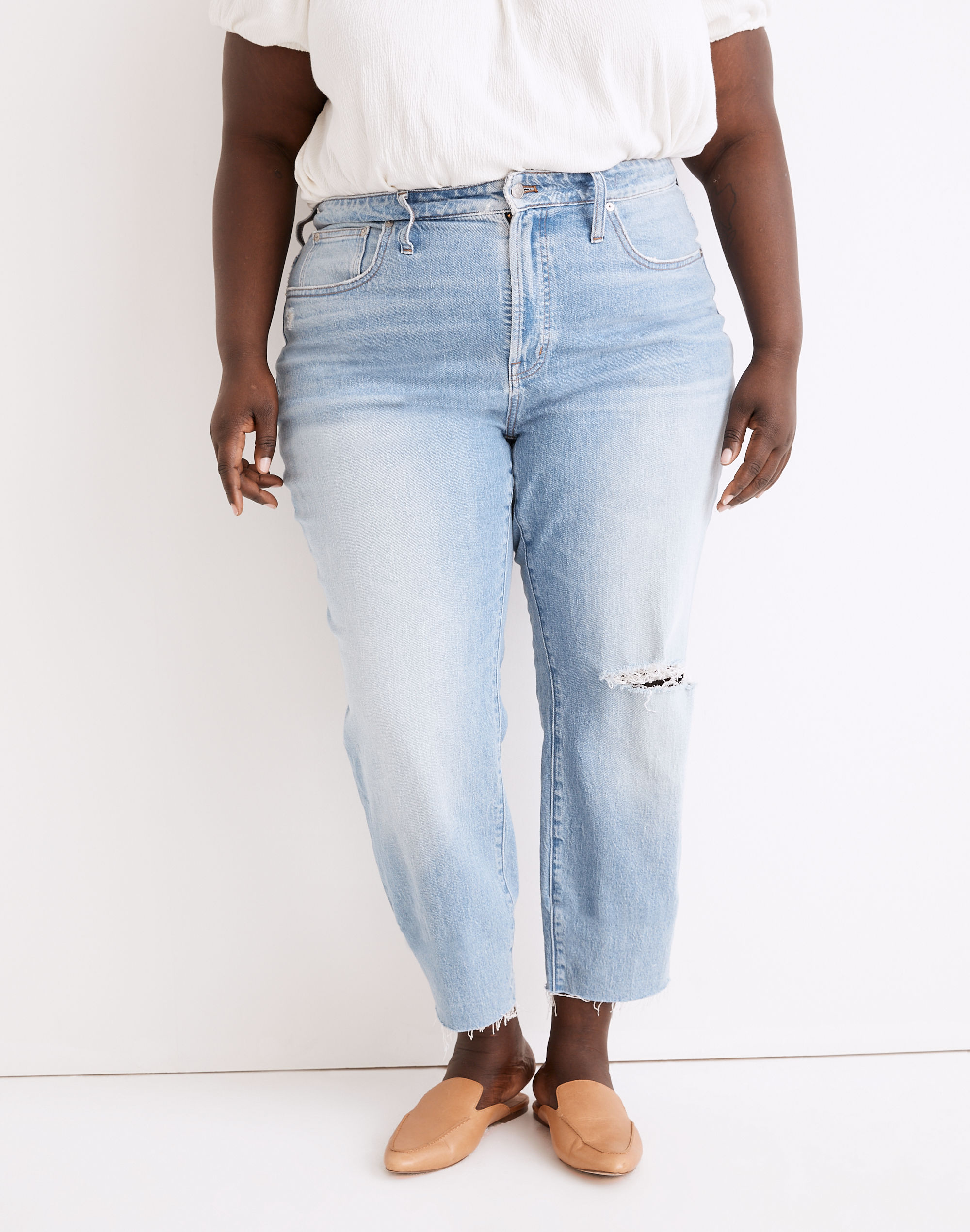 The Plus Curvy Perfect Vintage Jean in Coney Wash: Destroyed Edition