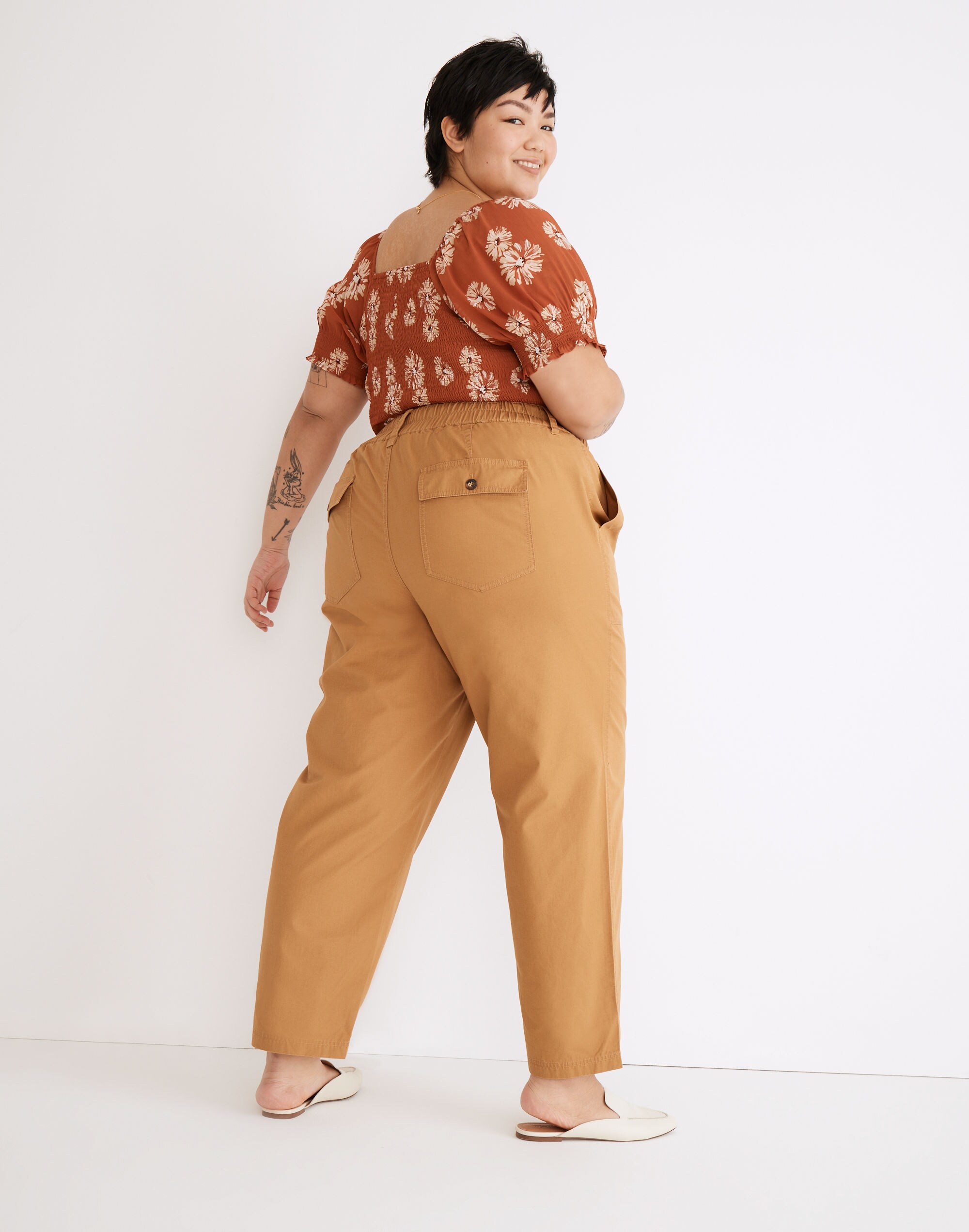 Plus Cotton Ripstop Pull-On Straight Cargo Pants