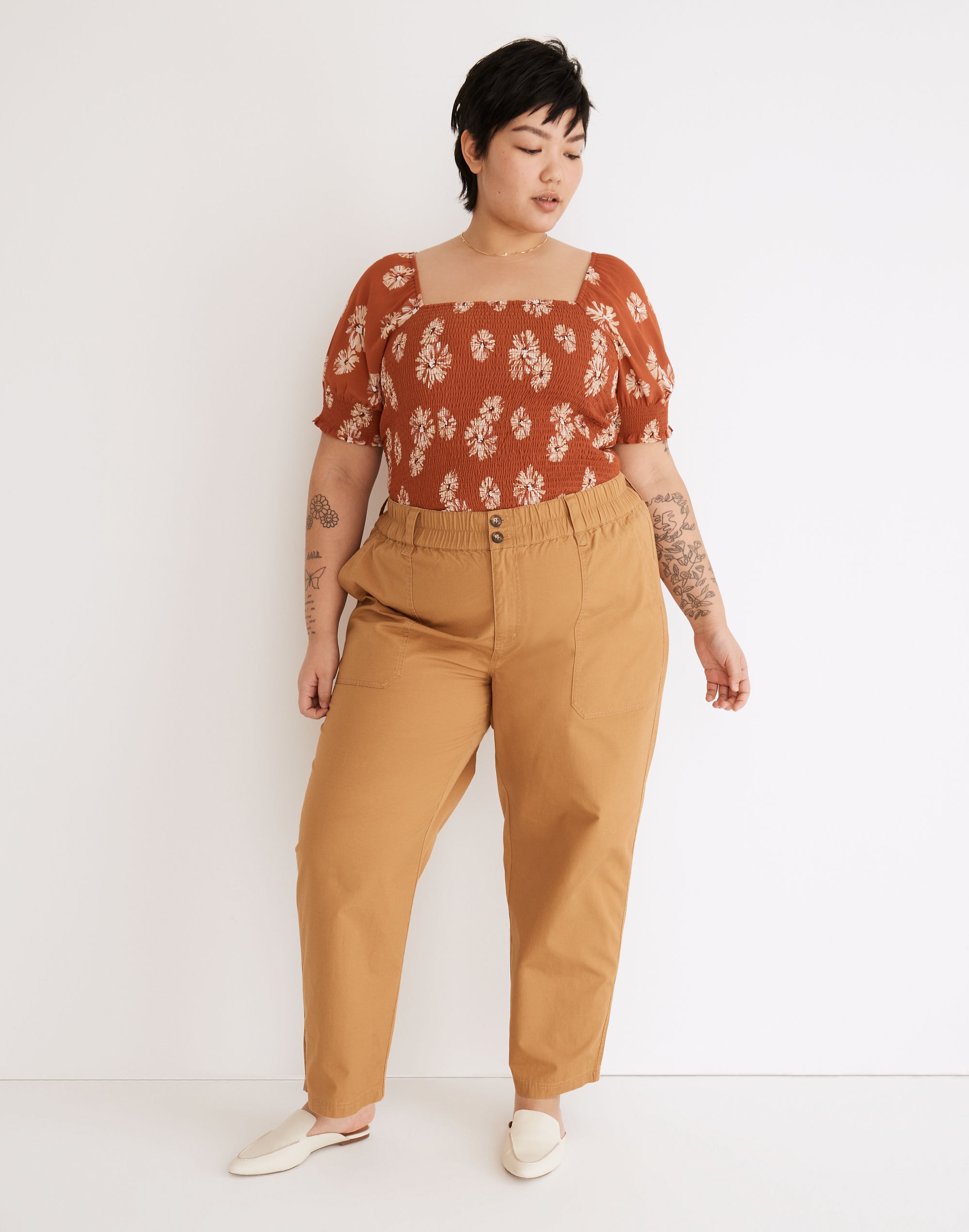 plus cotton ripstop pull-on straight cargo pants