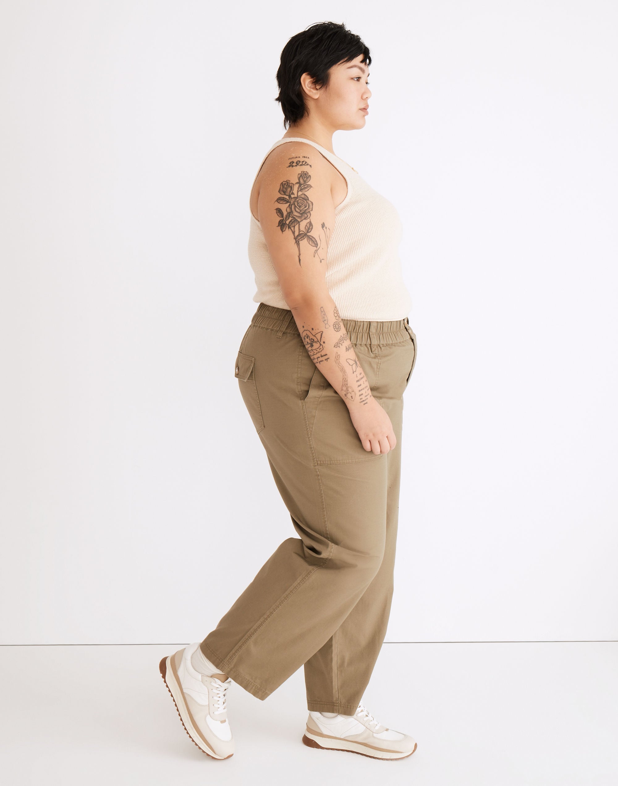 Plus Cotton Ripstop Pull-On Straight Cargo Pants