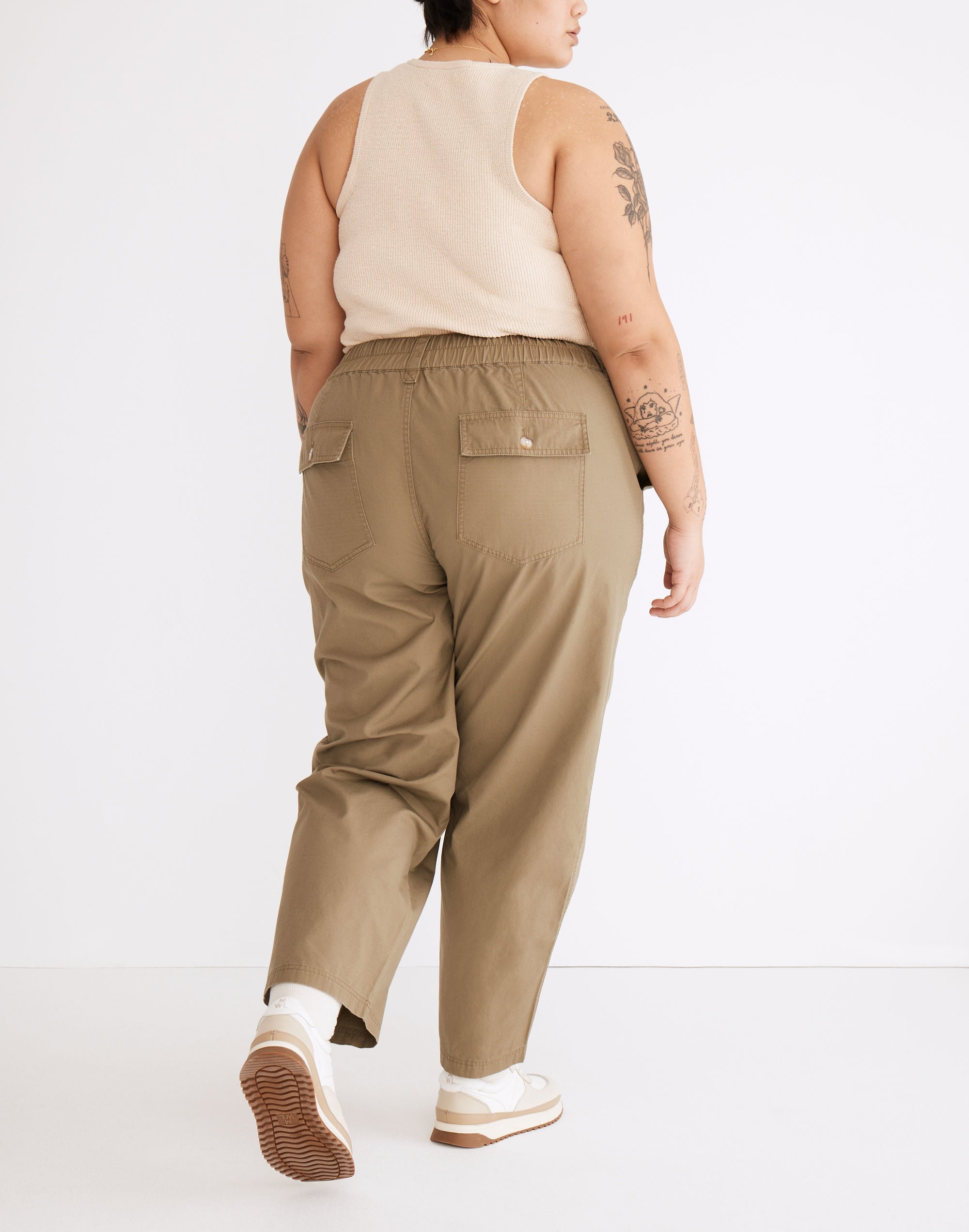 Plus Cotton Ripstop Pull-On Straight Cargo Pants