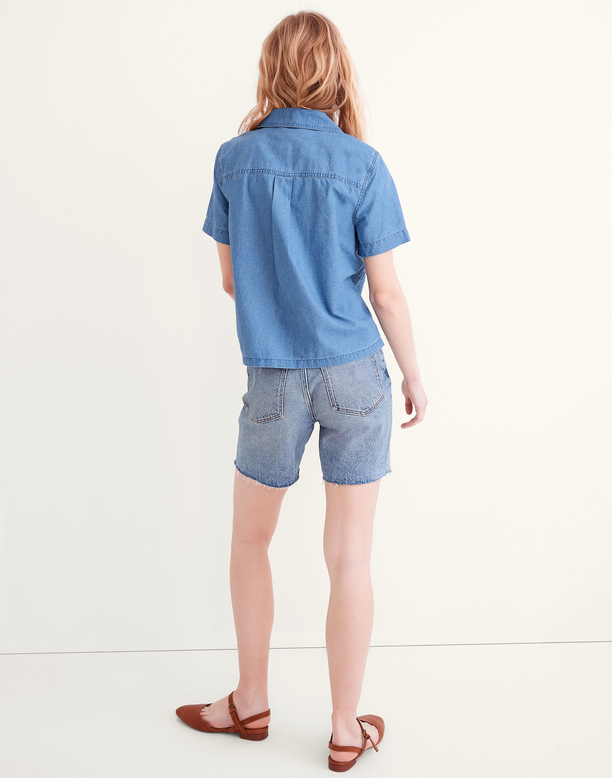 Denim Short-Sleeve Popover Shirt