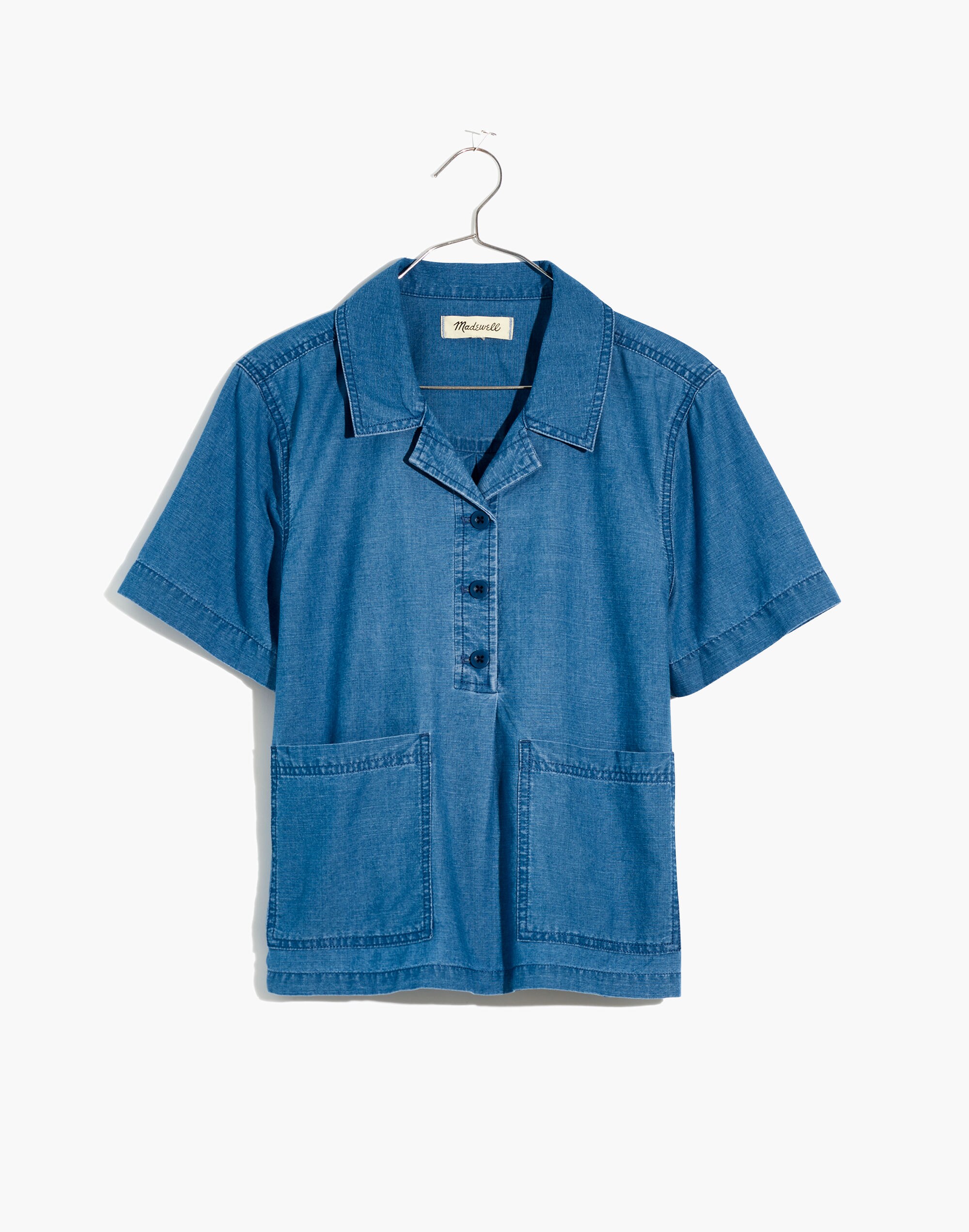 Denim Short-Sleeve Popover Shirt