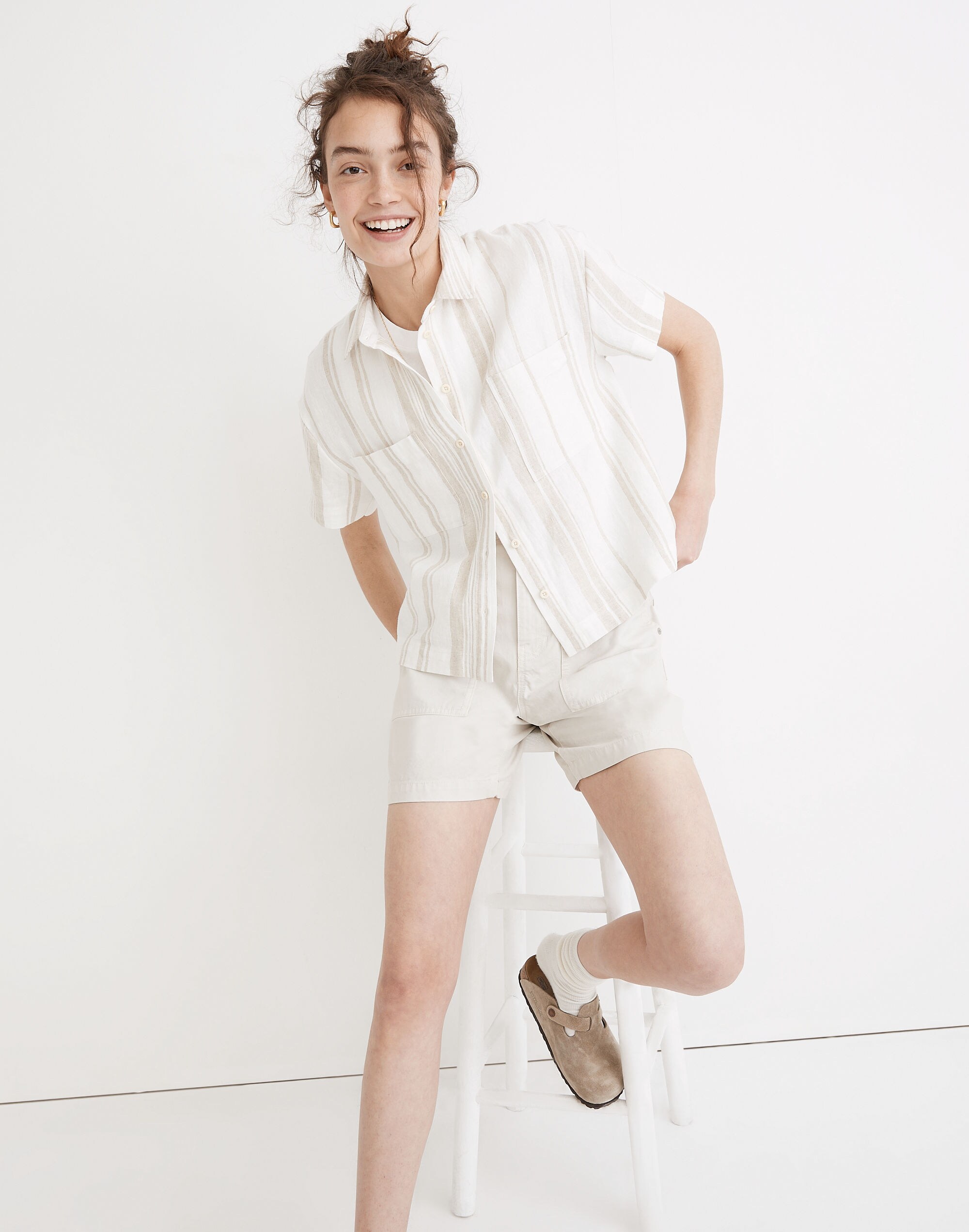 Linen-Blend Short-Sleeve Safari Shirt: Undyed Edition