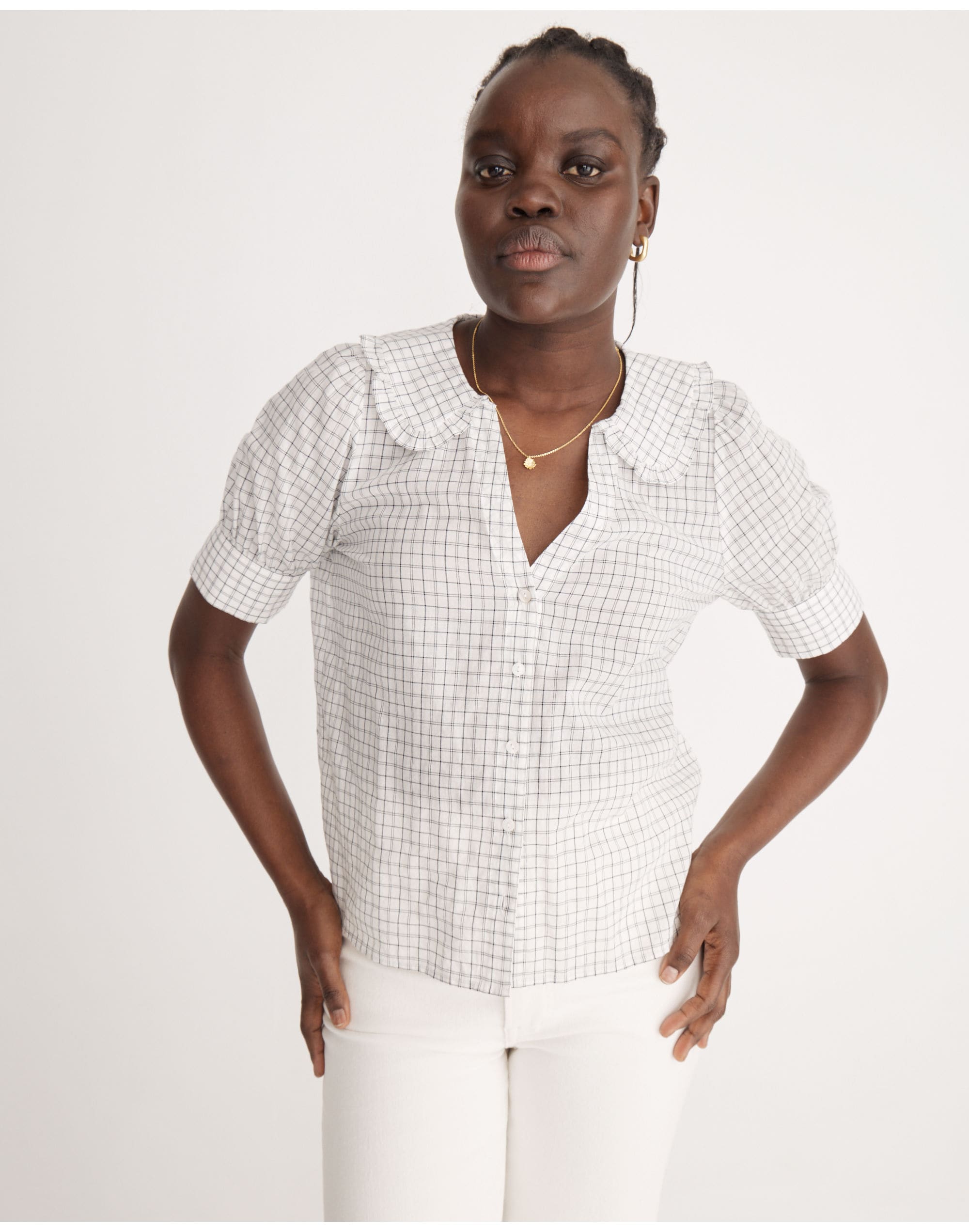 peter pan collar shirt in windowpane