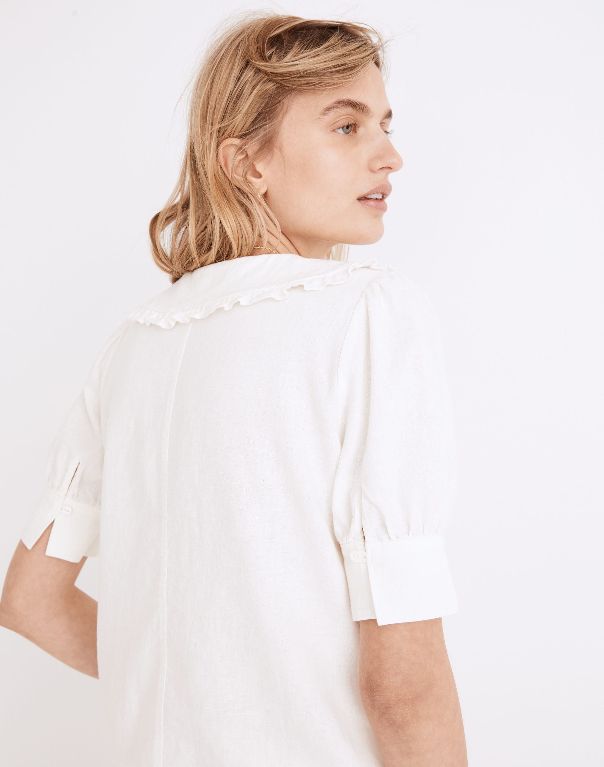 Linen-Blend Peter Pan Collar Shirt