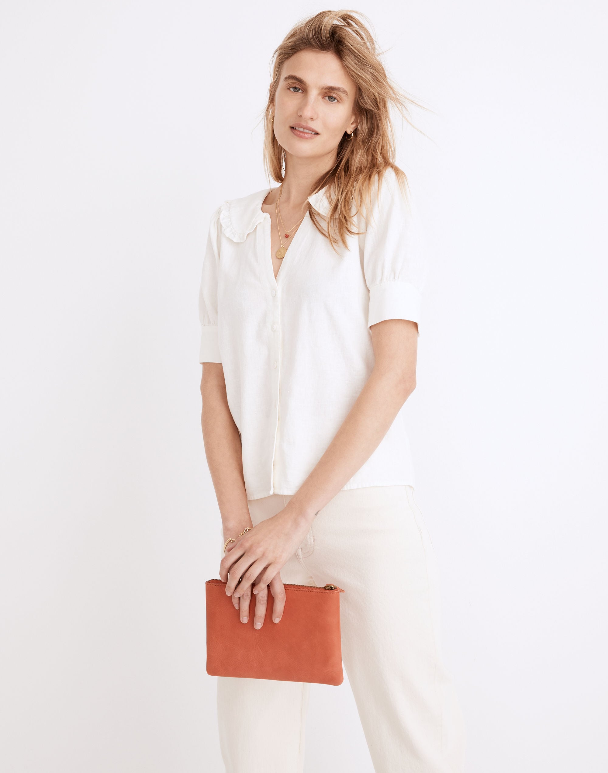 Linen-Blend Peter Pan Collar Shirt