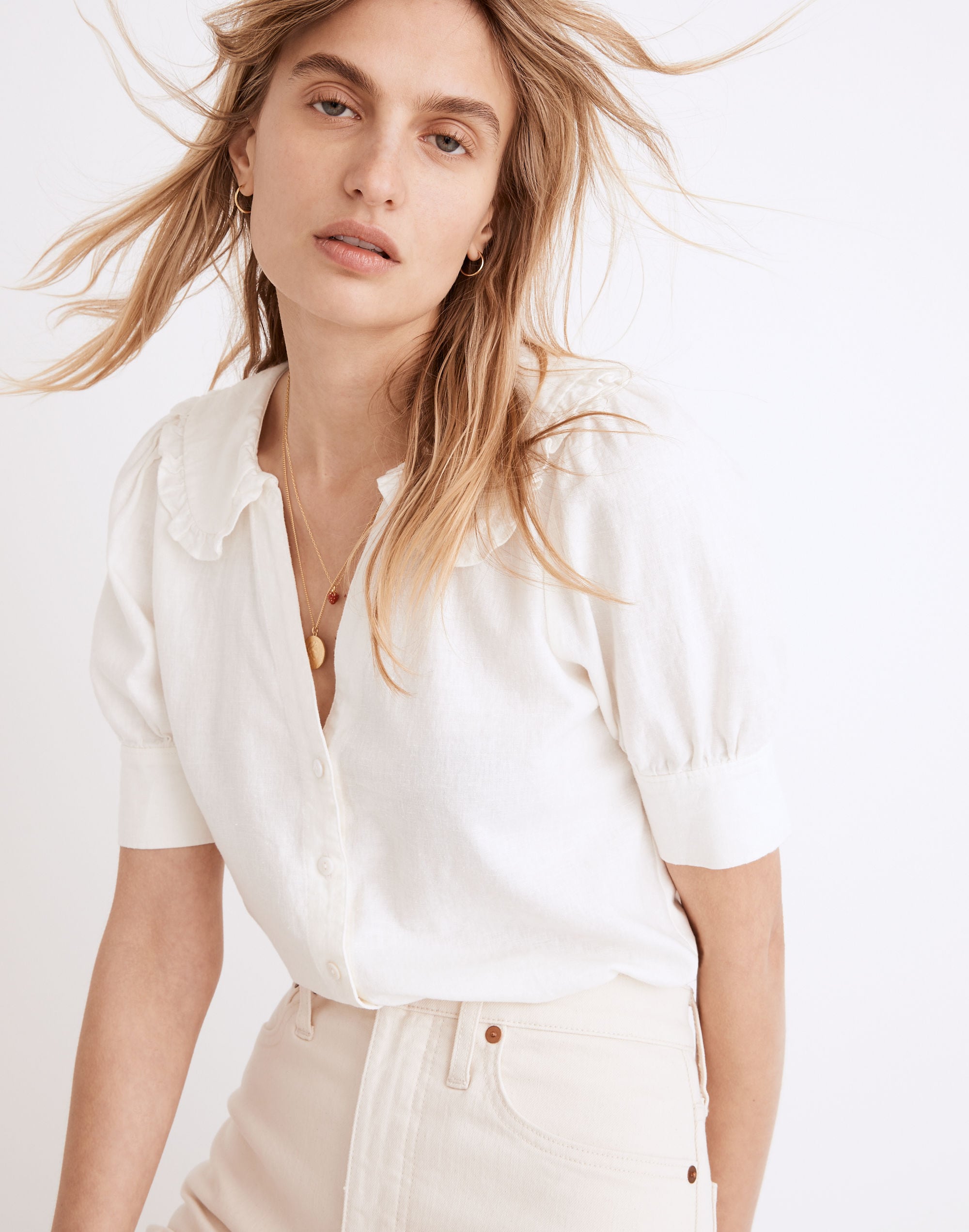 Linen-Blend Peter Pan Collar Shirt