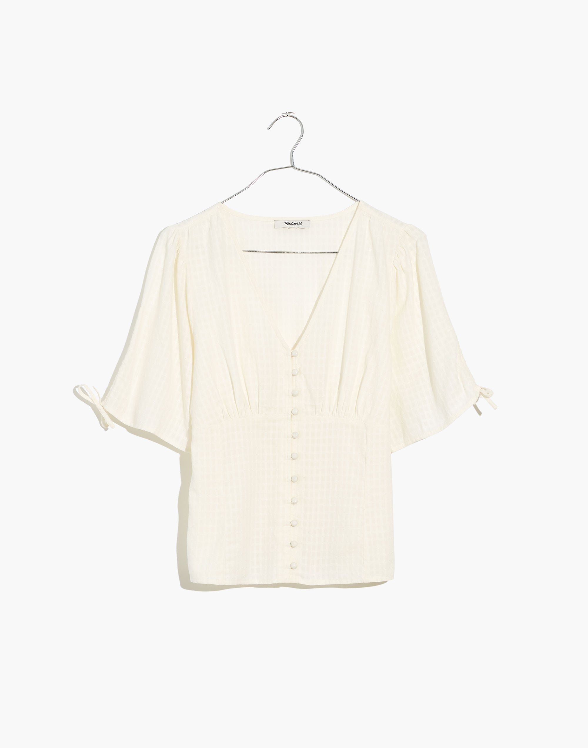 Tie-Sleeve Evie Top in Textured Gingham