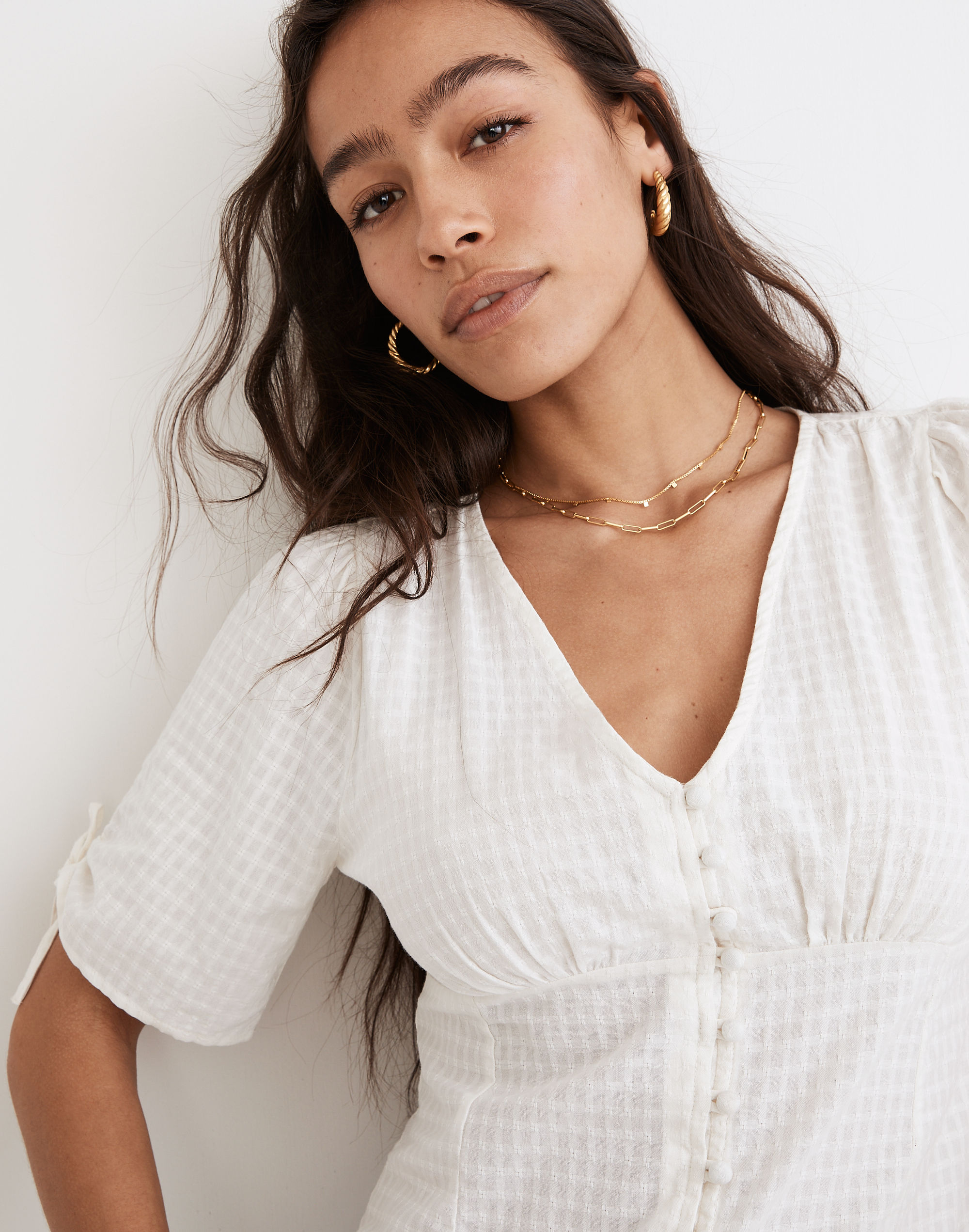 Tie-Sleeve Evie Top in Textured Gingham