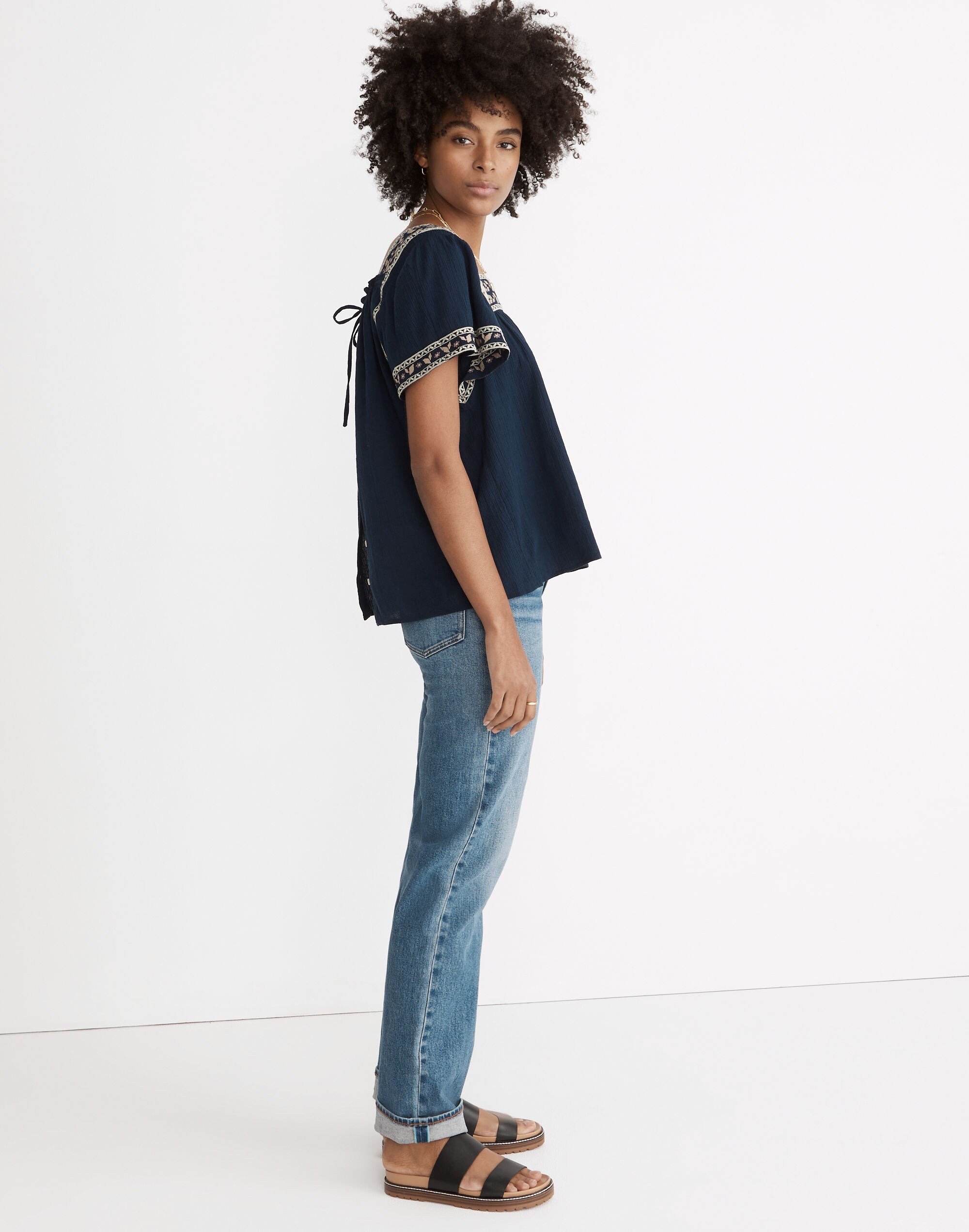 Embroidered Square-Neck Top