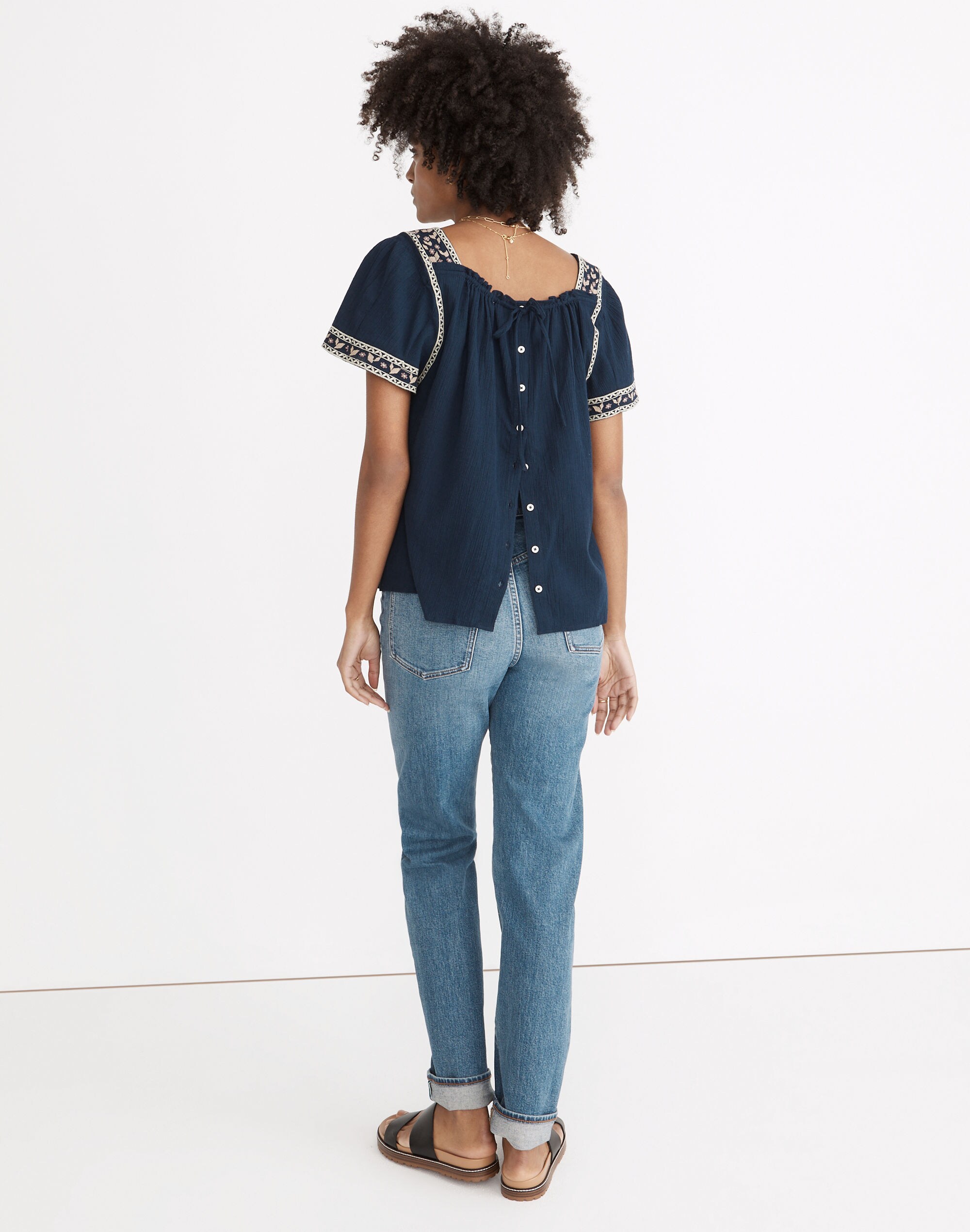 Embroidered Square-Neck Top