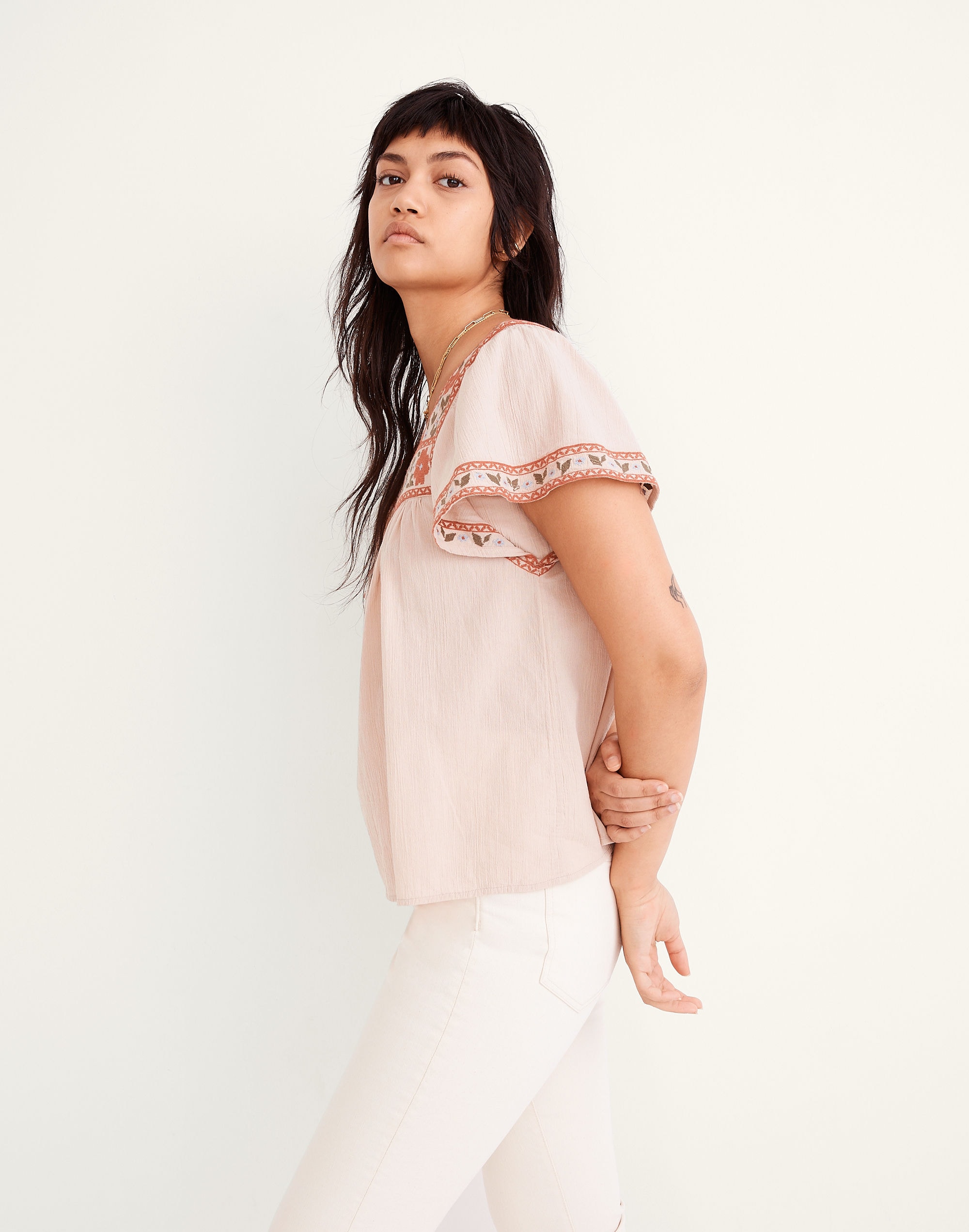 Embroidered Square-Neck Top