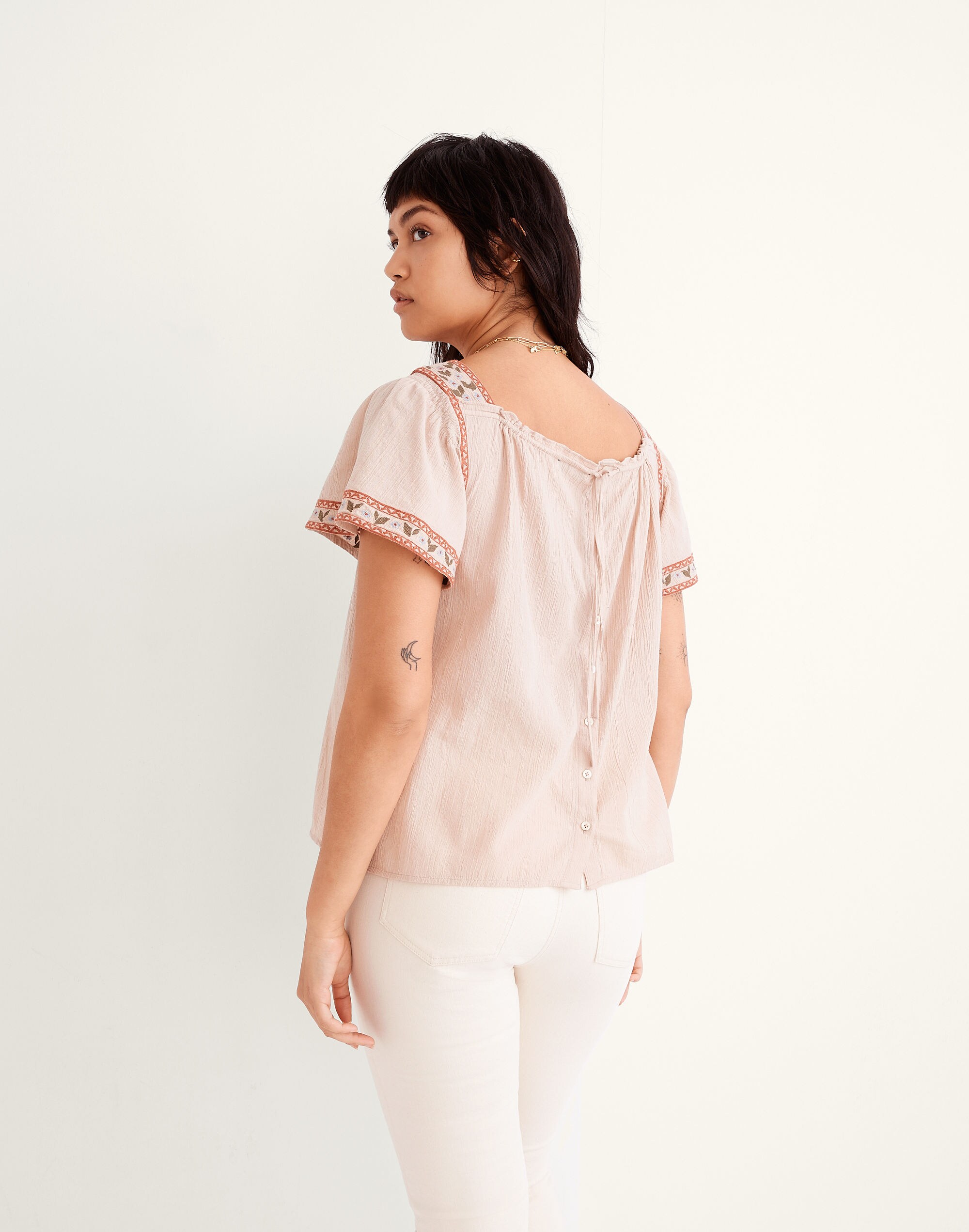 Embroidered Square-Neck Top