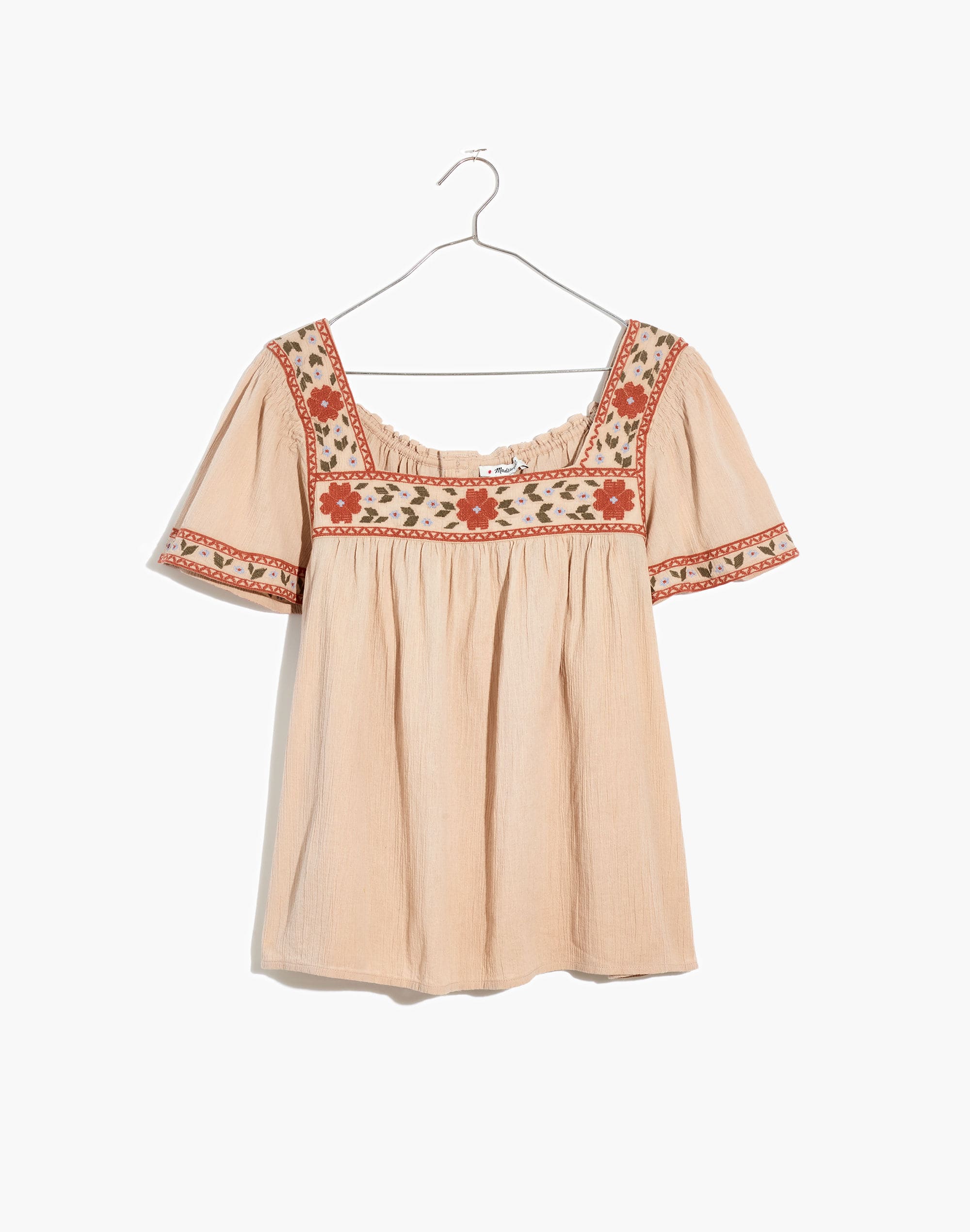 Embroidered Square-Neck Top