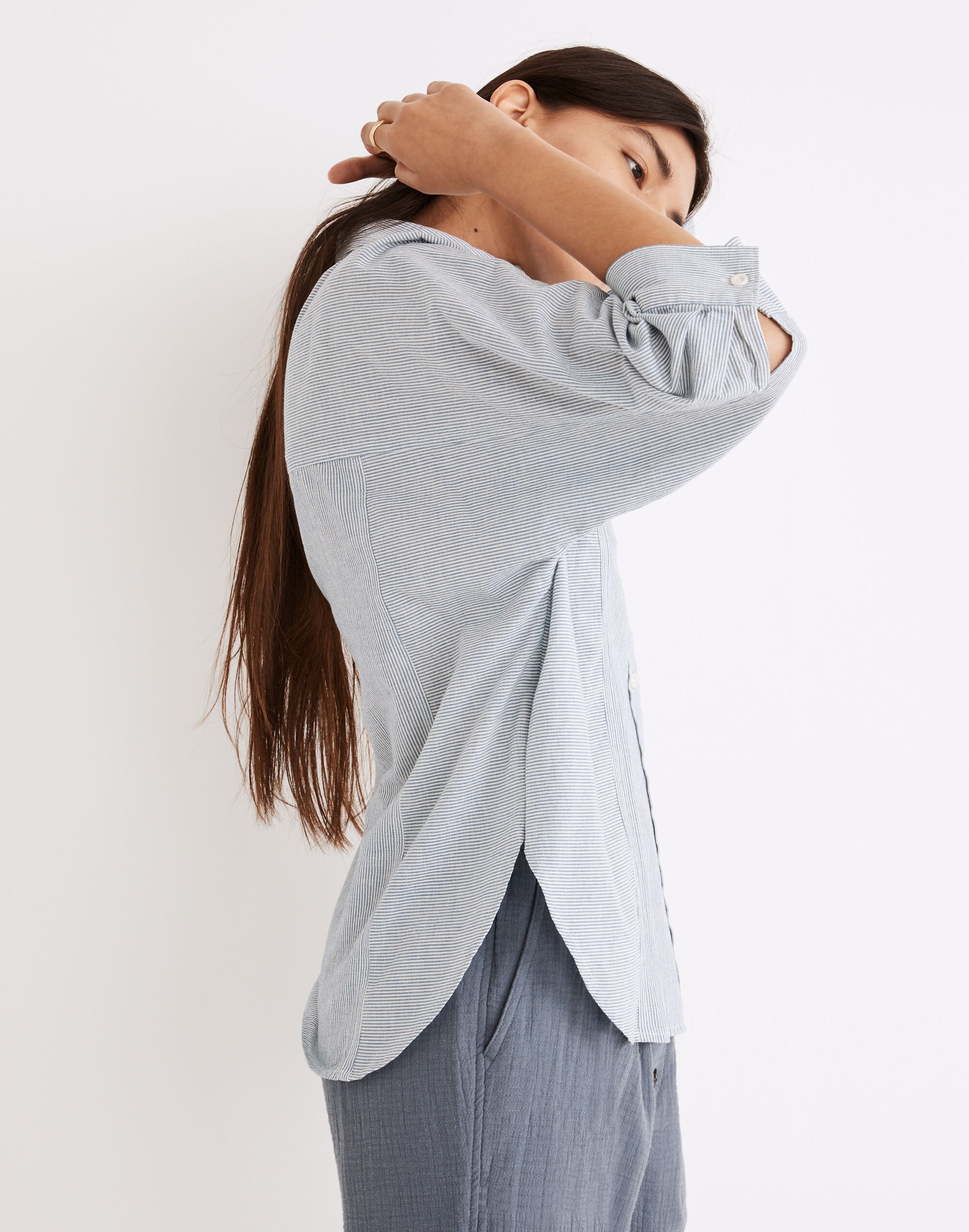Wellesley Oversized Seamed Shirt in Stripe